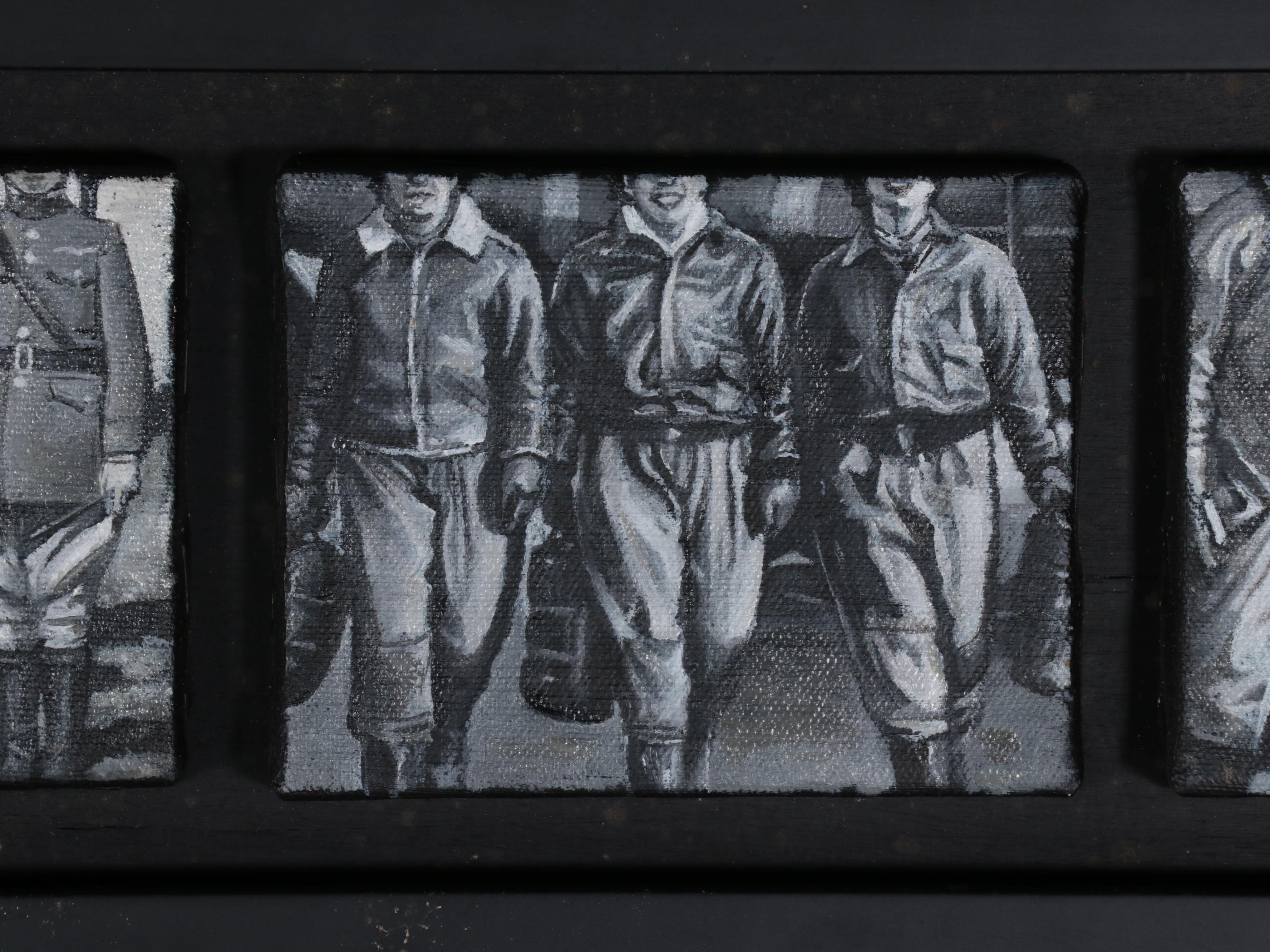 Rob Jefferson Grisaille Acrylic Painting Polyptych "Climbing"