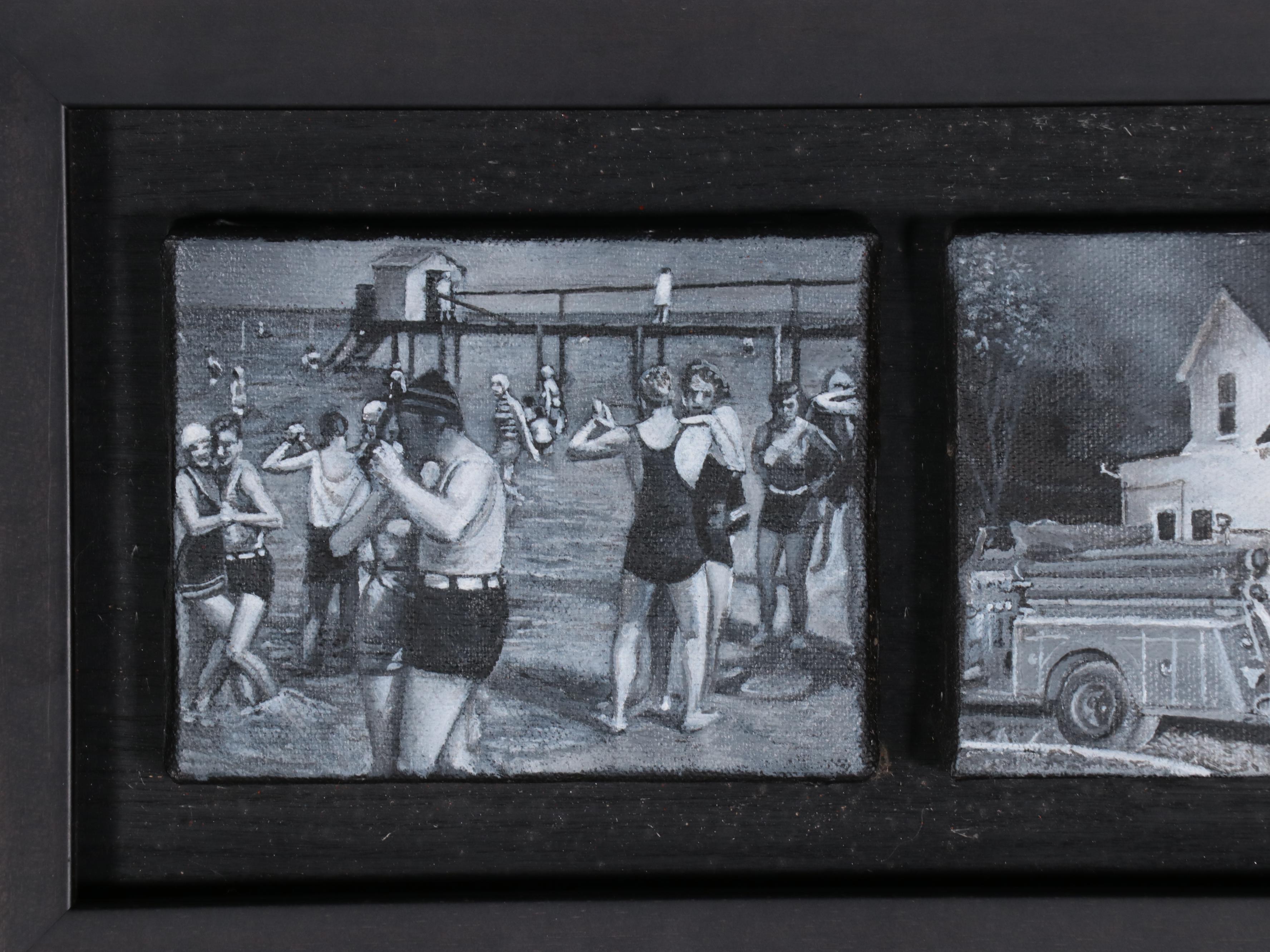 Rob Jefferson Grisaille Acrylic Painting Polyptych "Life on a Chain," 2008