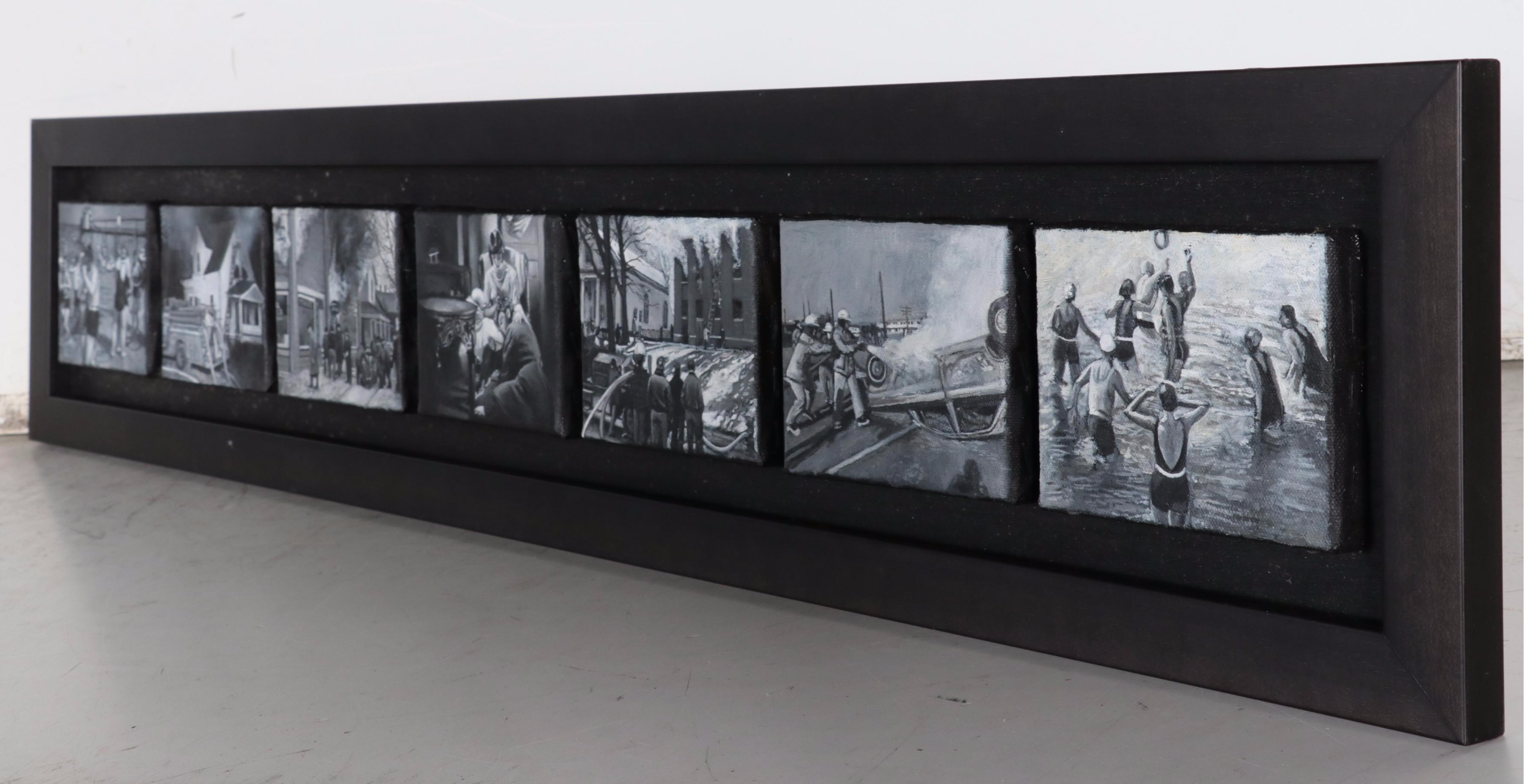 Rob Jefferson Grisaille Acrylic Painting Polyptych "Life on a Chain," 2008