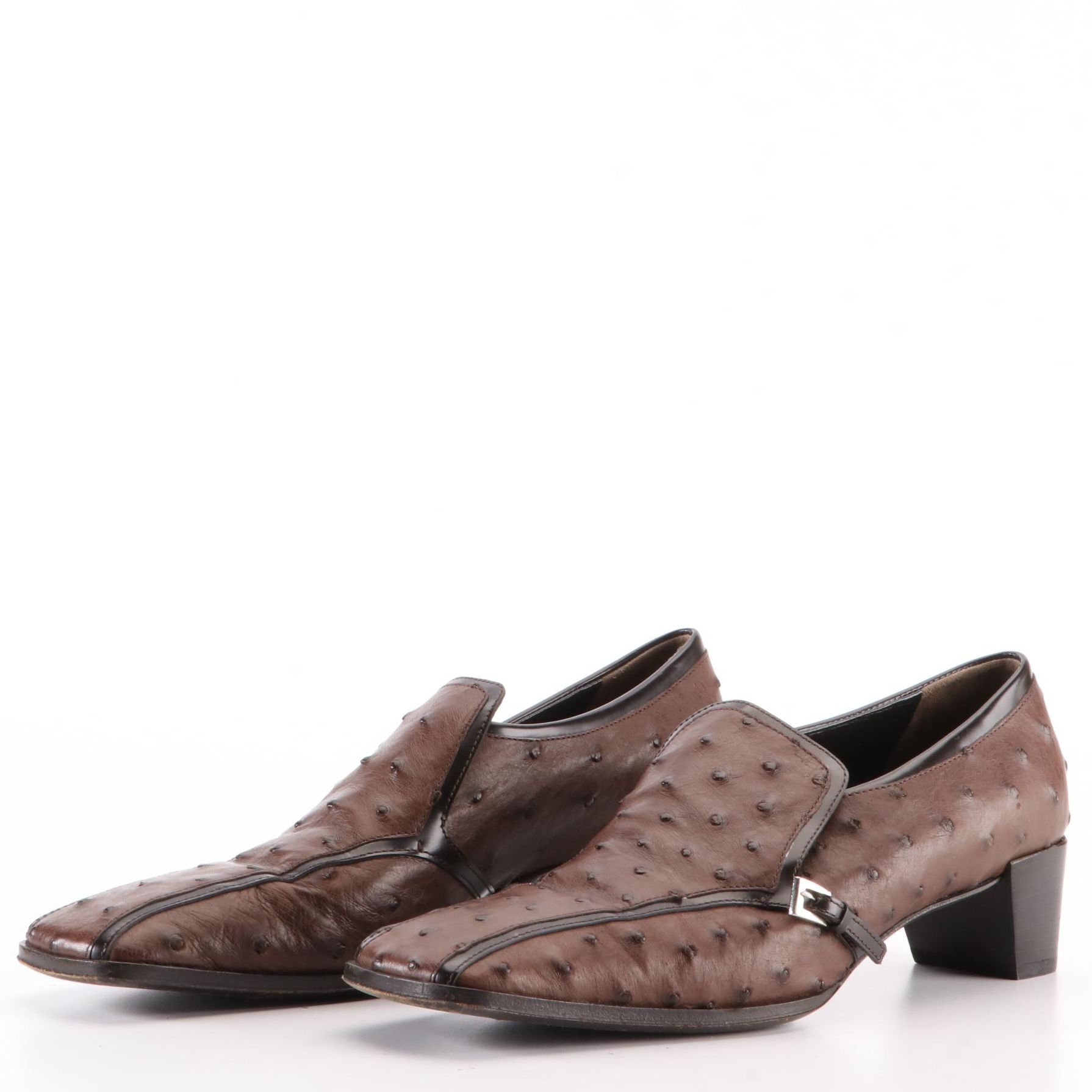 Prada Loafer Style Low-Heeled Shoes in Ostrich Leather