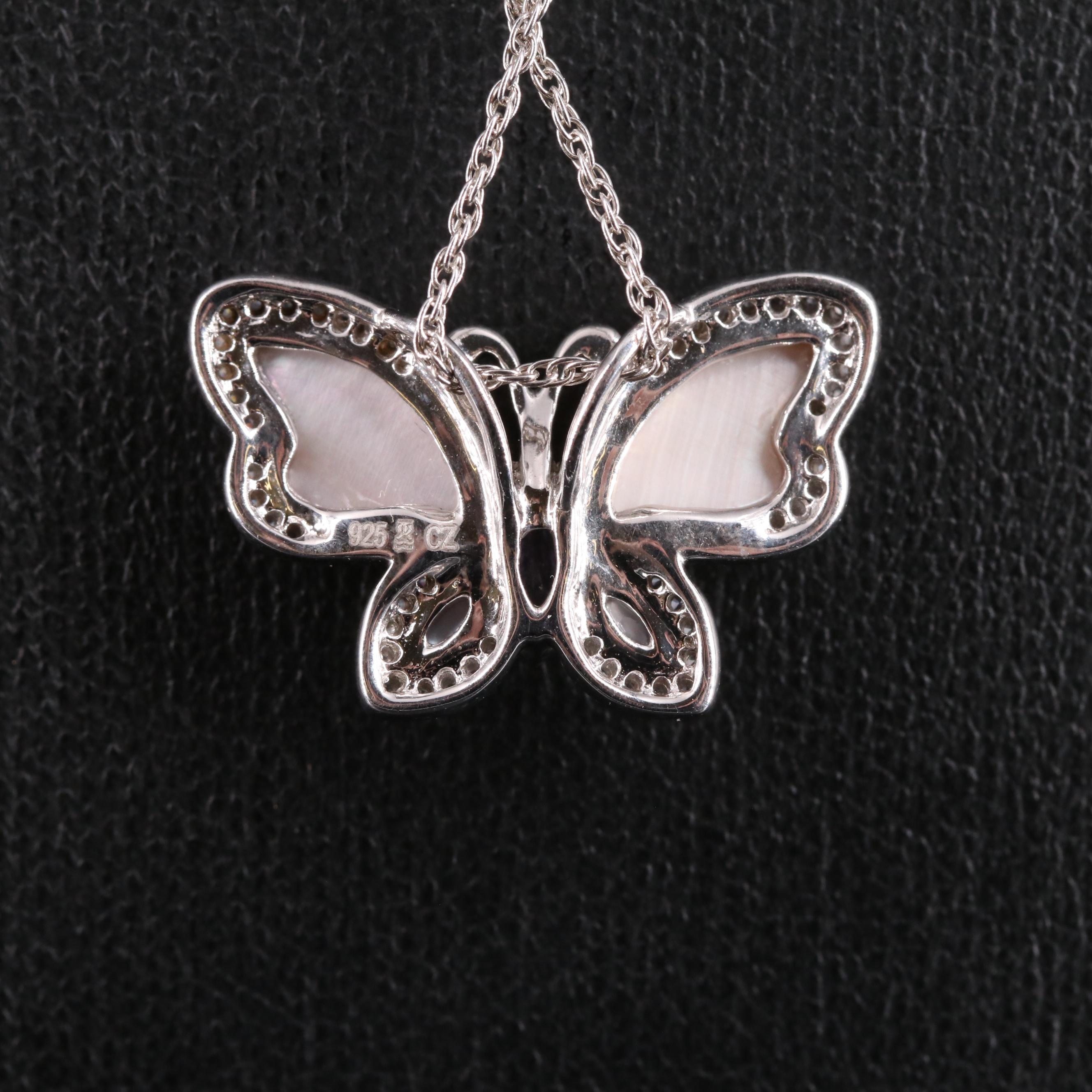 Sterling Silver Amethyst, Mother of Pearl, and Sapphire Butterfly Necklace