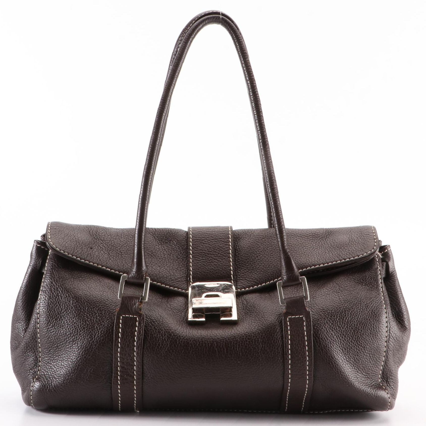 Prada Flap Baguette with Turn Lock in Leather