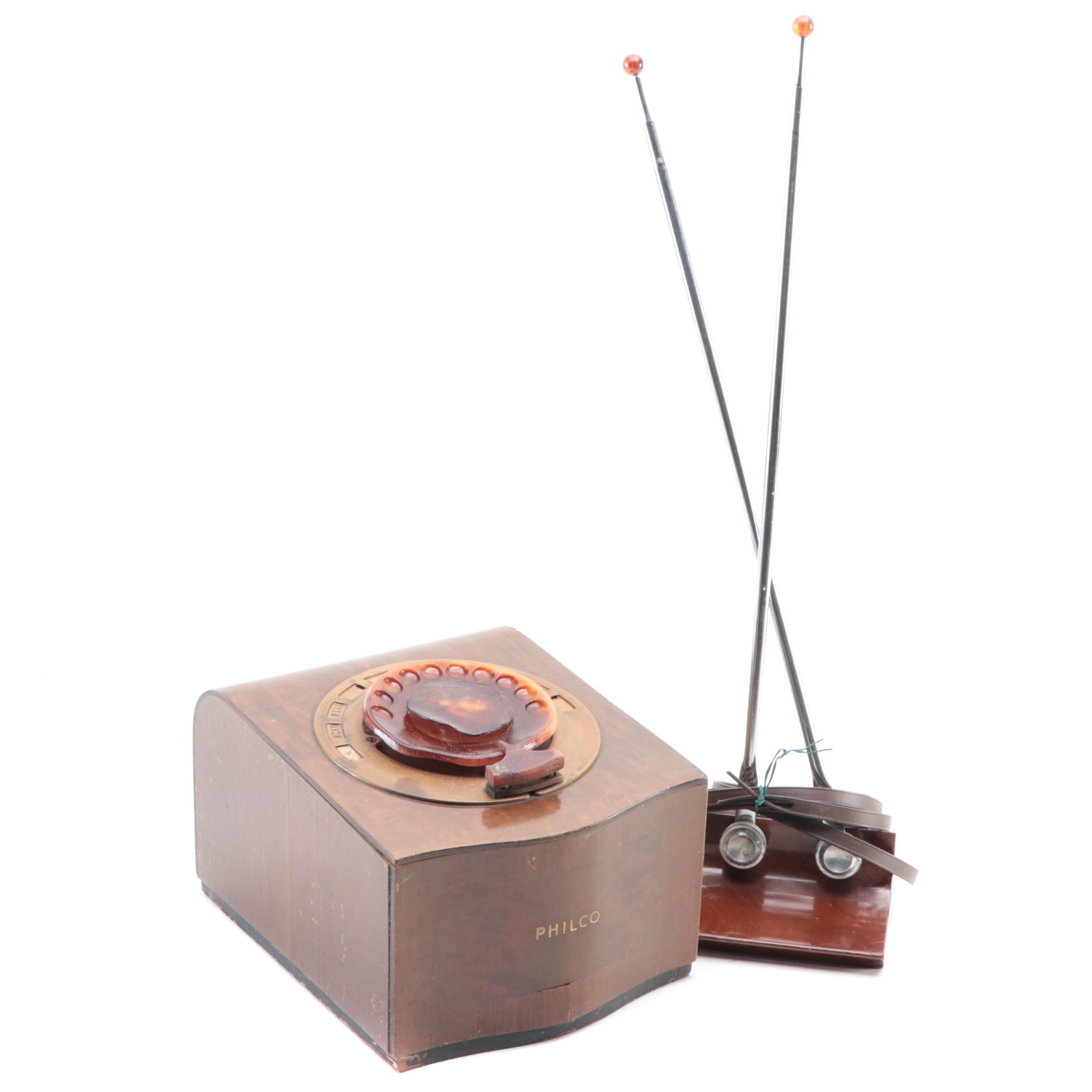 Philco "Mystery" Wood and Bakelite Remote Radio Control and Antenna