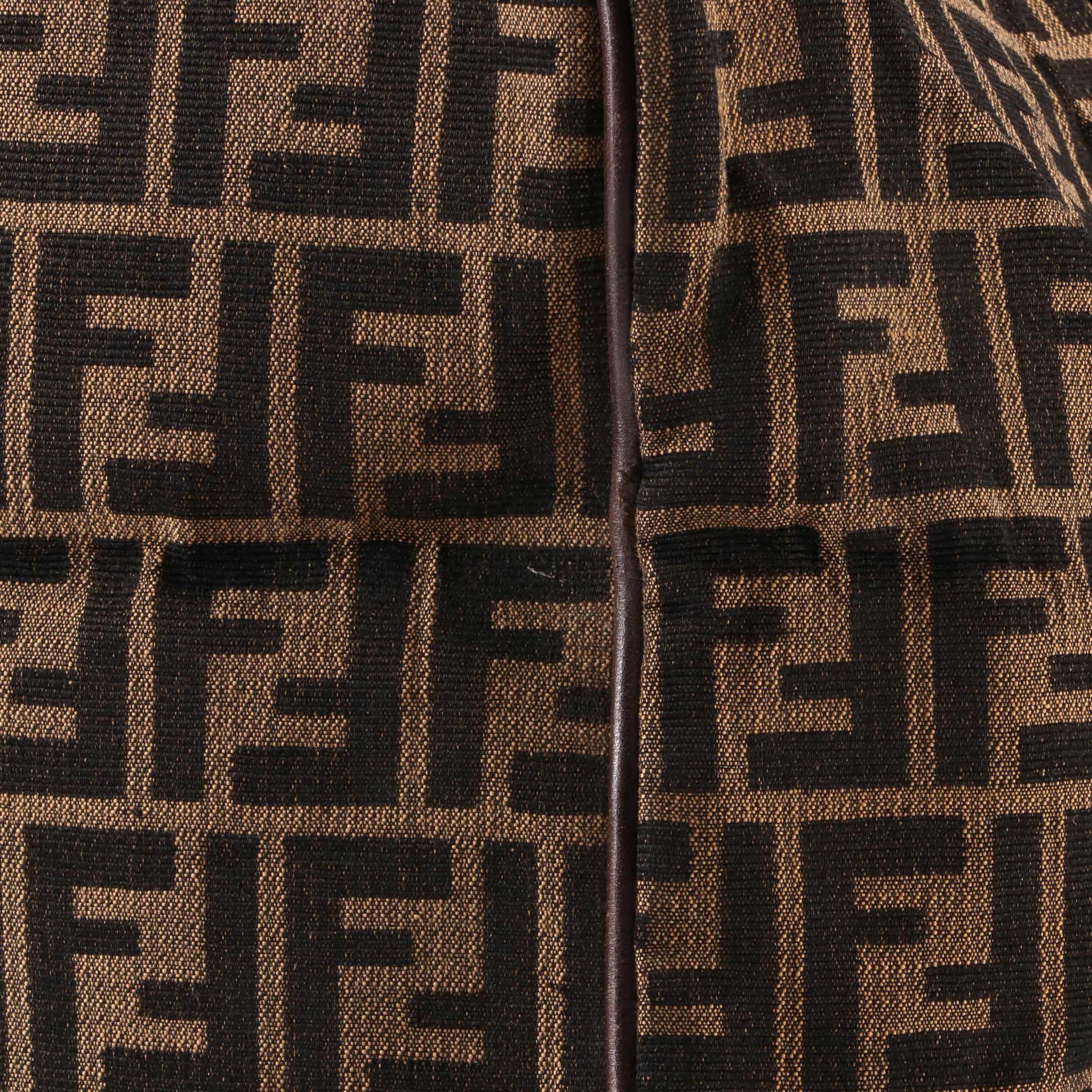 Fendi Small Duffle Bag in FF Zucca Jacquard Canvas and Brown Leather