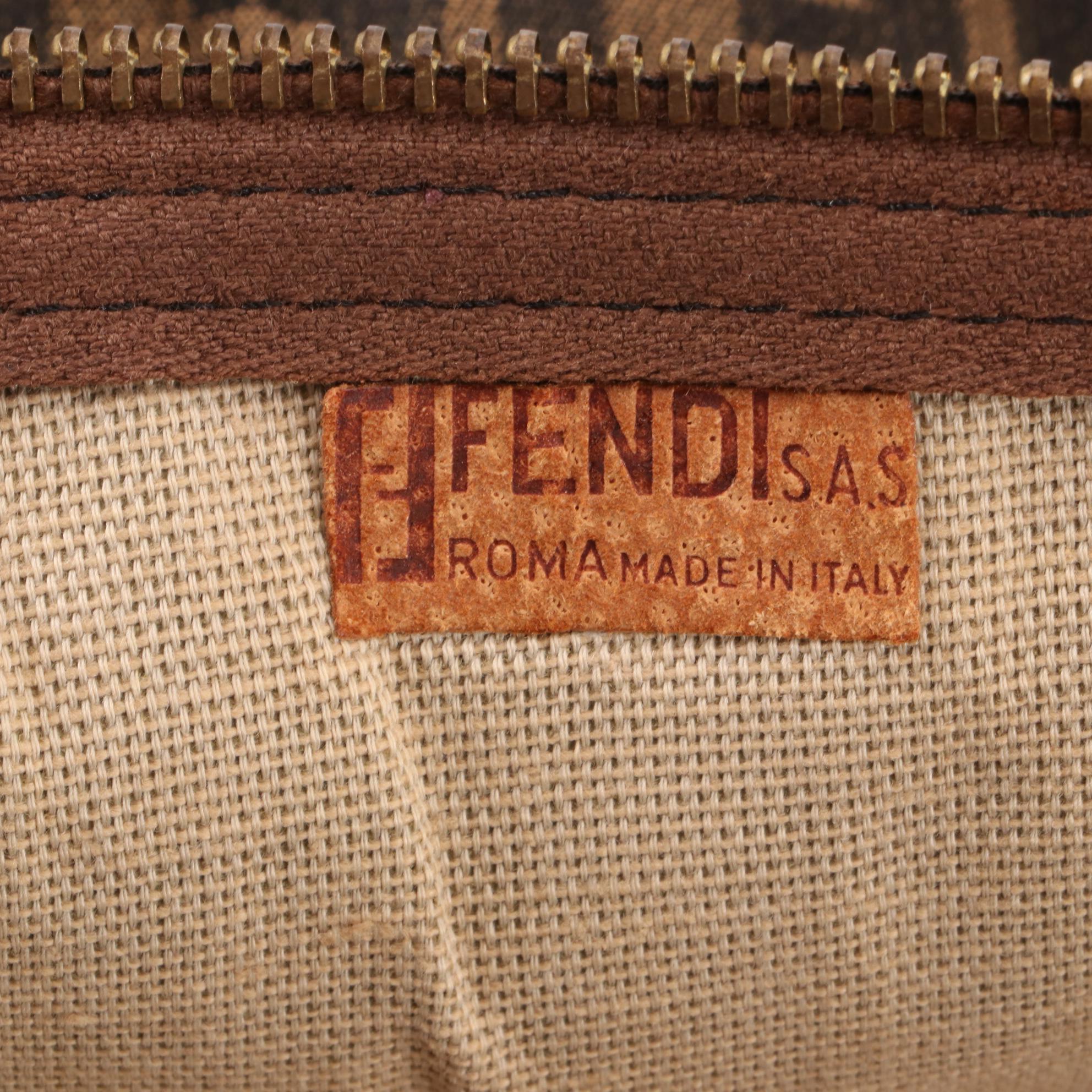 Fendi Small Duffle Bag in FF Zucca Jacquard Canvas and Brown Leather