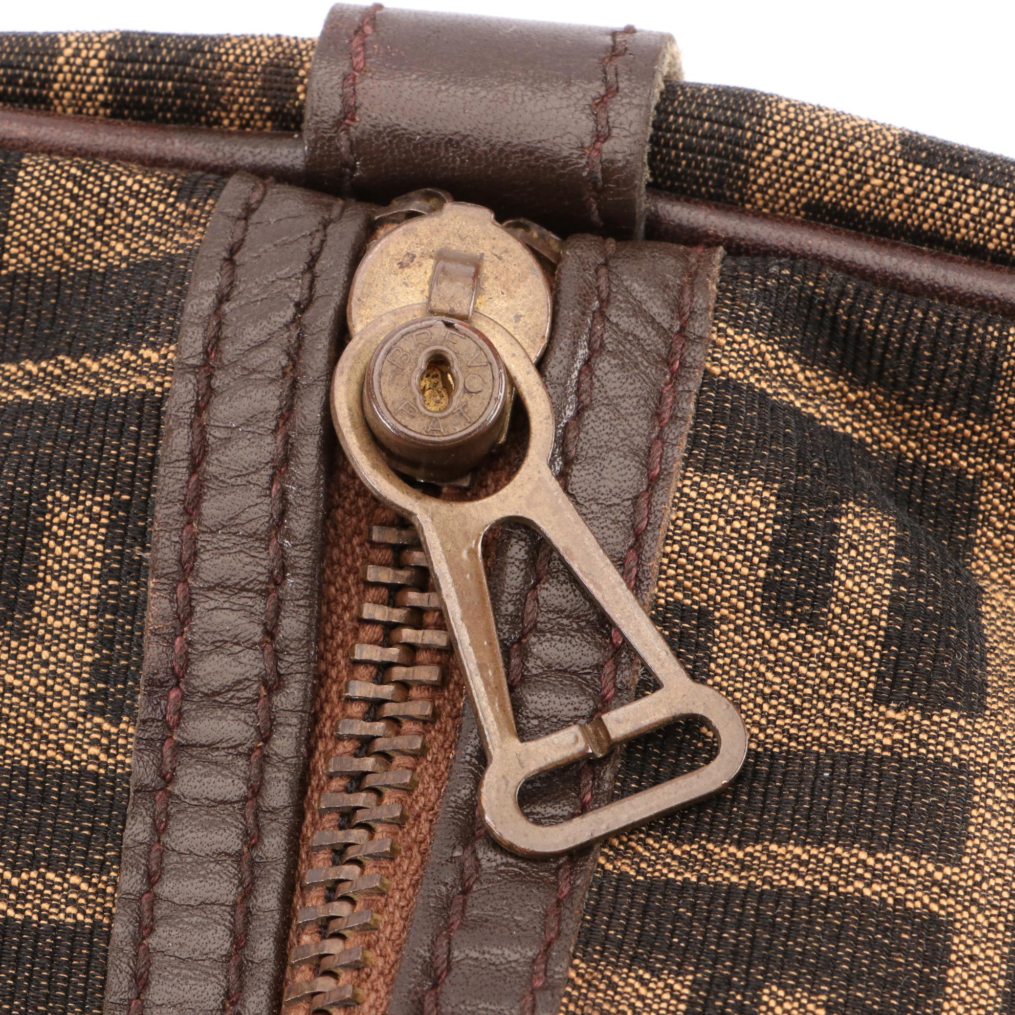 Fendi Small Duffle Bag in FF Zucca Jacquard Canvas and Brown Leather
