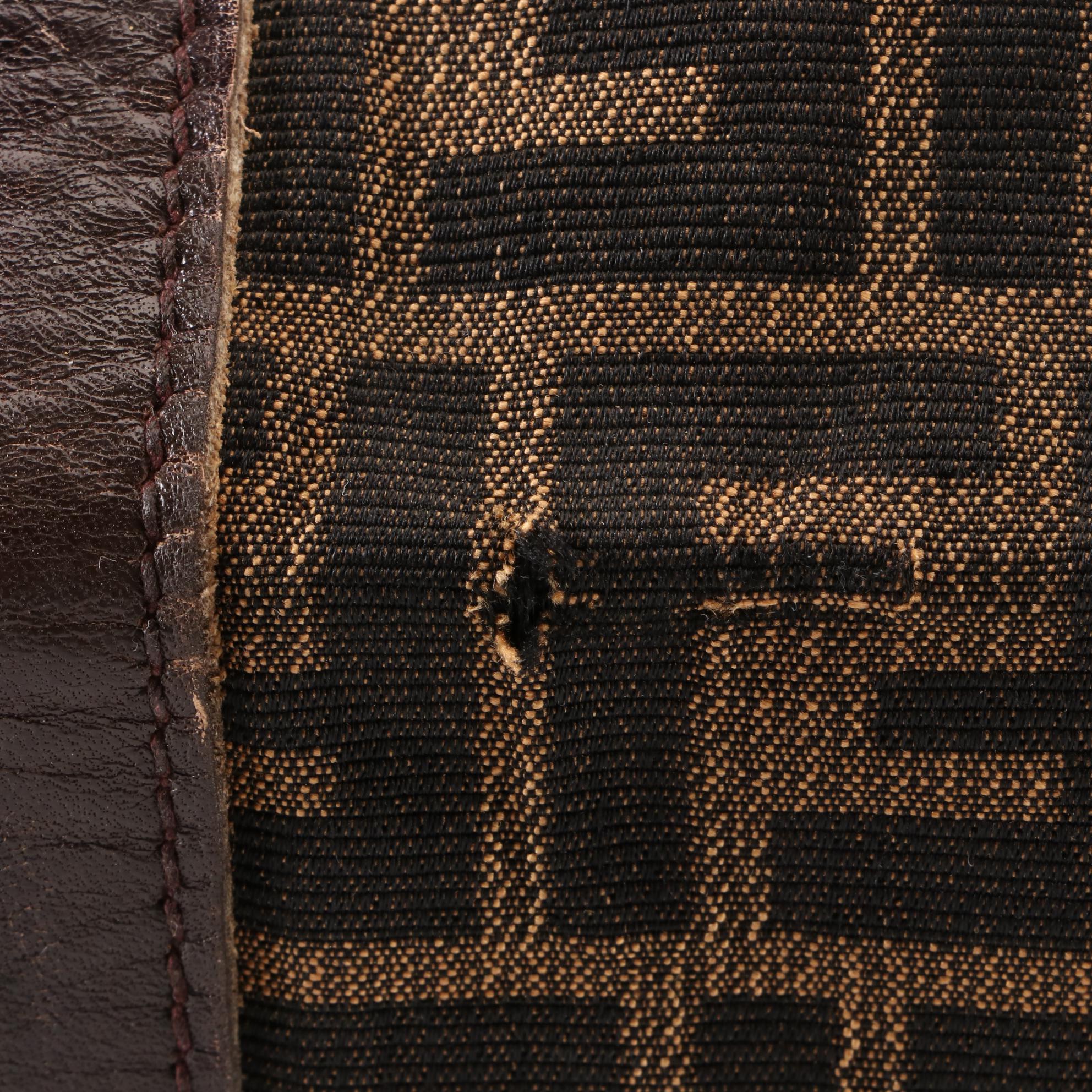 Fendi Small Duffle Bag in FF Zucca Jacquard Canvas and Brown Leather