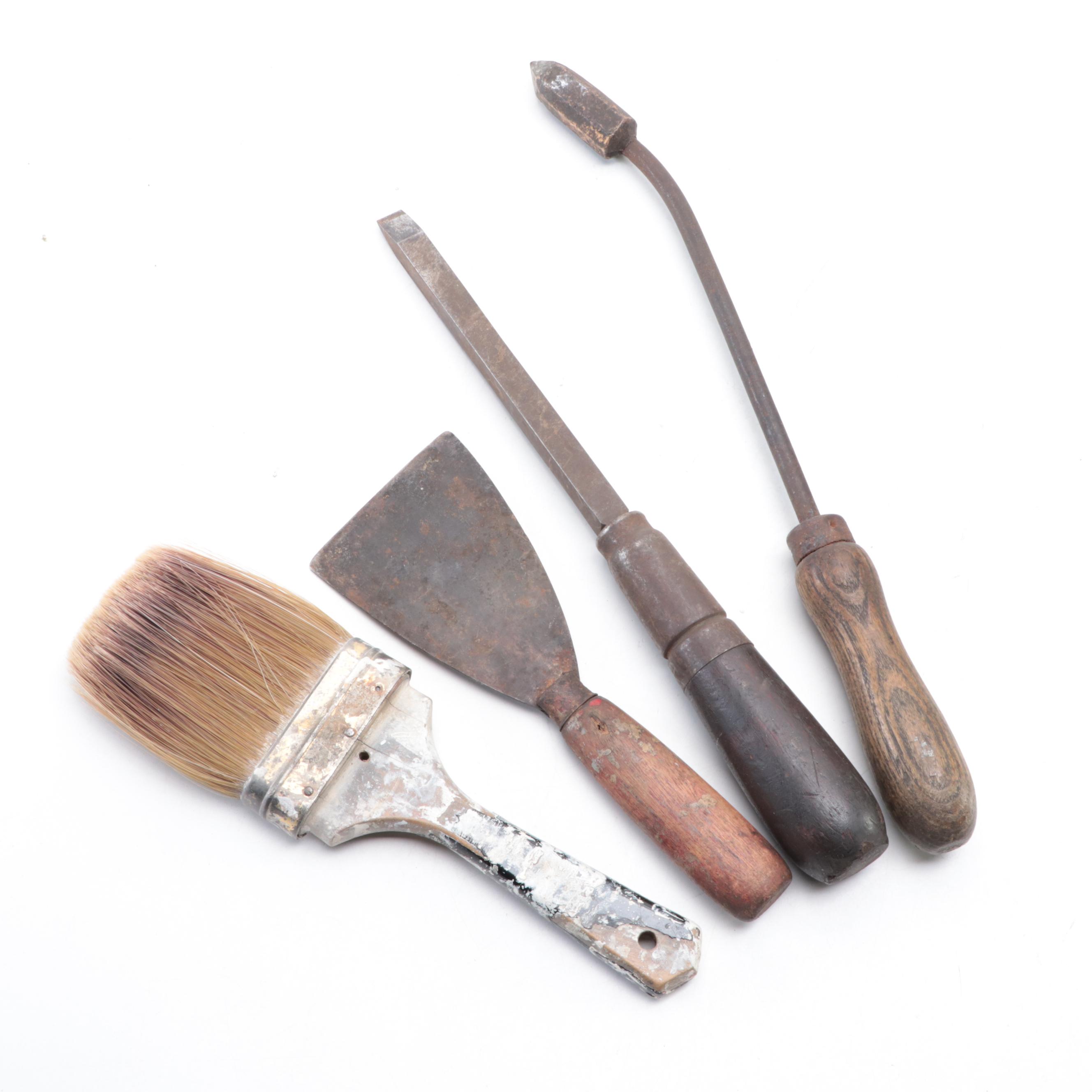 Victorian Toleware Document or Cash Box with Assorted Tools