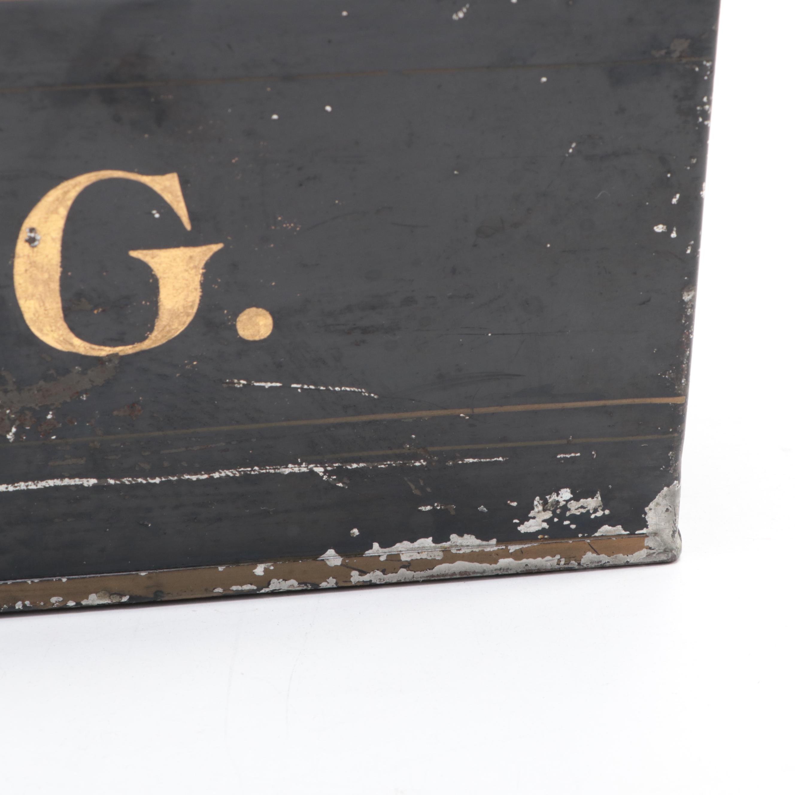 Victorian Toleware Document or Cash Box with Assorted Tools