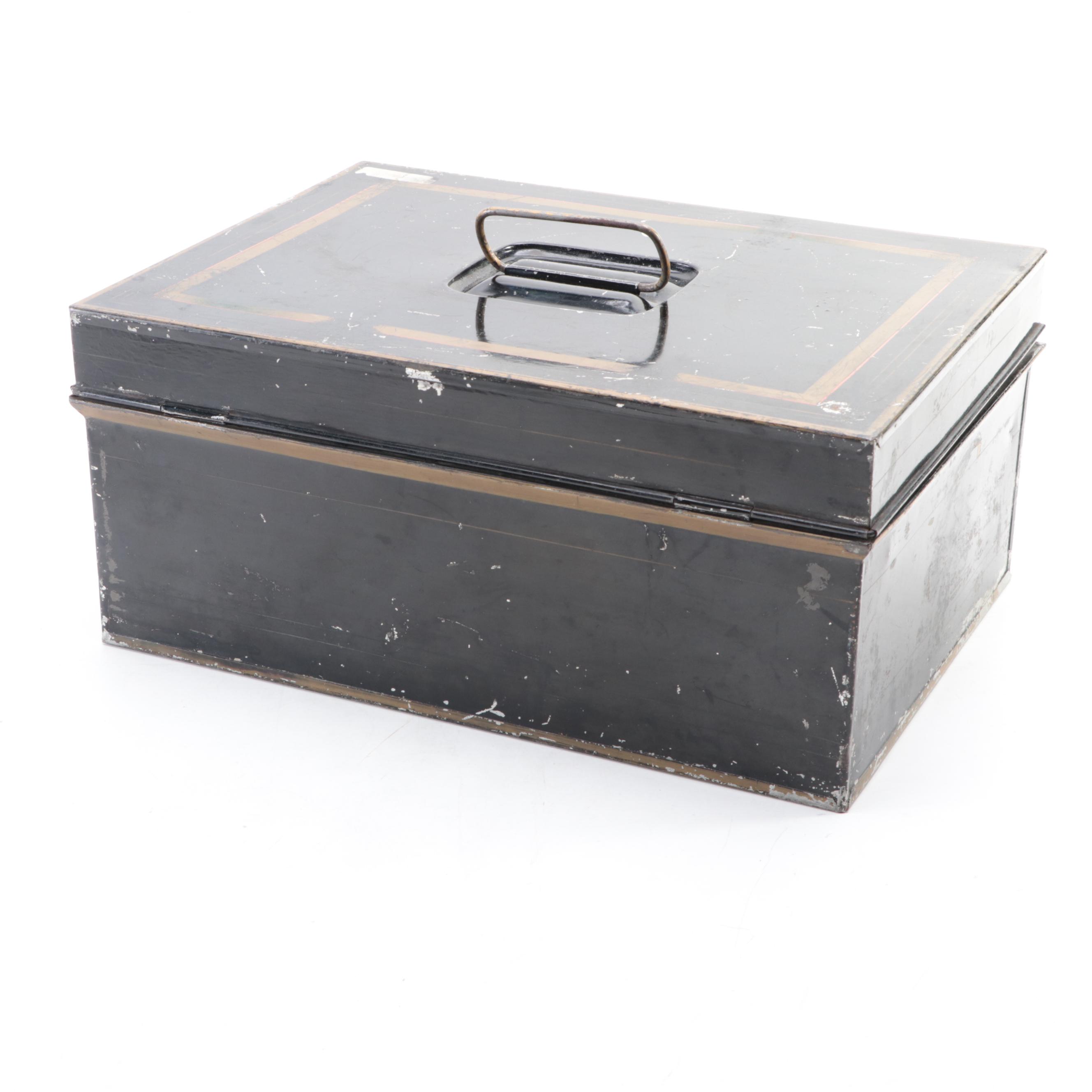 Victorian Toleware Document or Cash Box with Assorted Tools