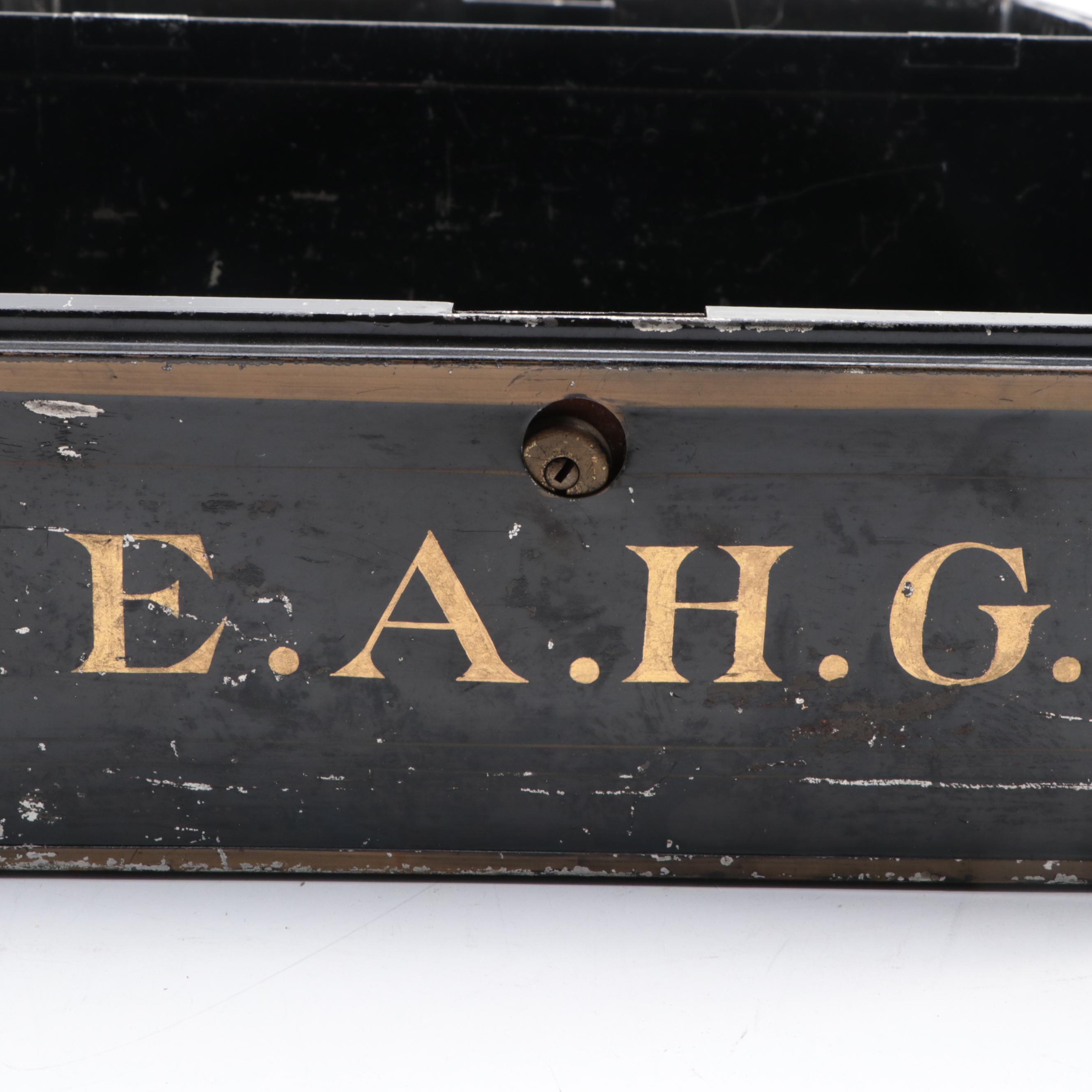 Victorian Toleware Document or Cash Box with Assorted Tools