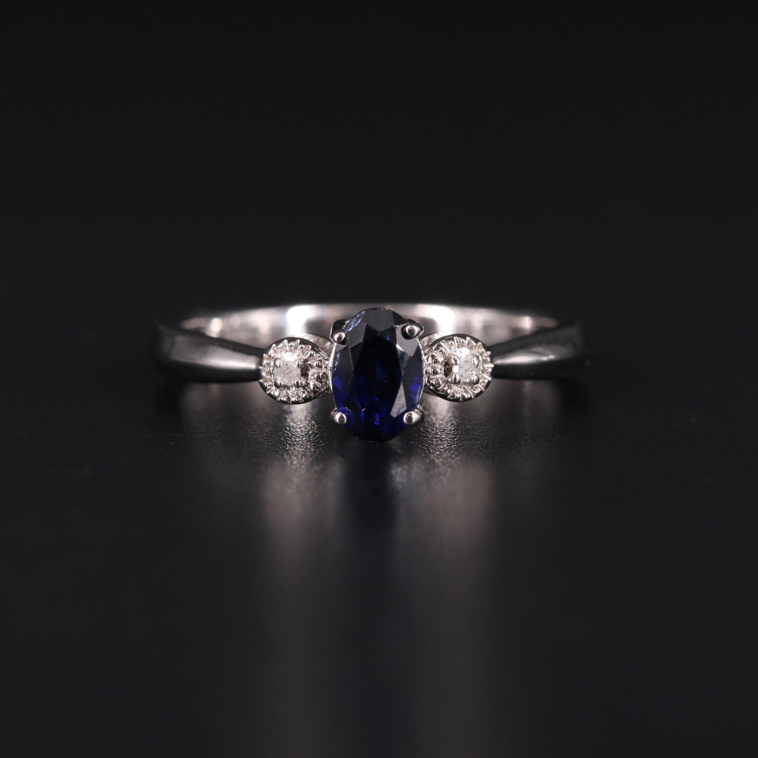 Sterling Silver Sapphire and Diamond Ring
