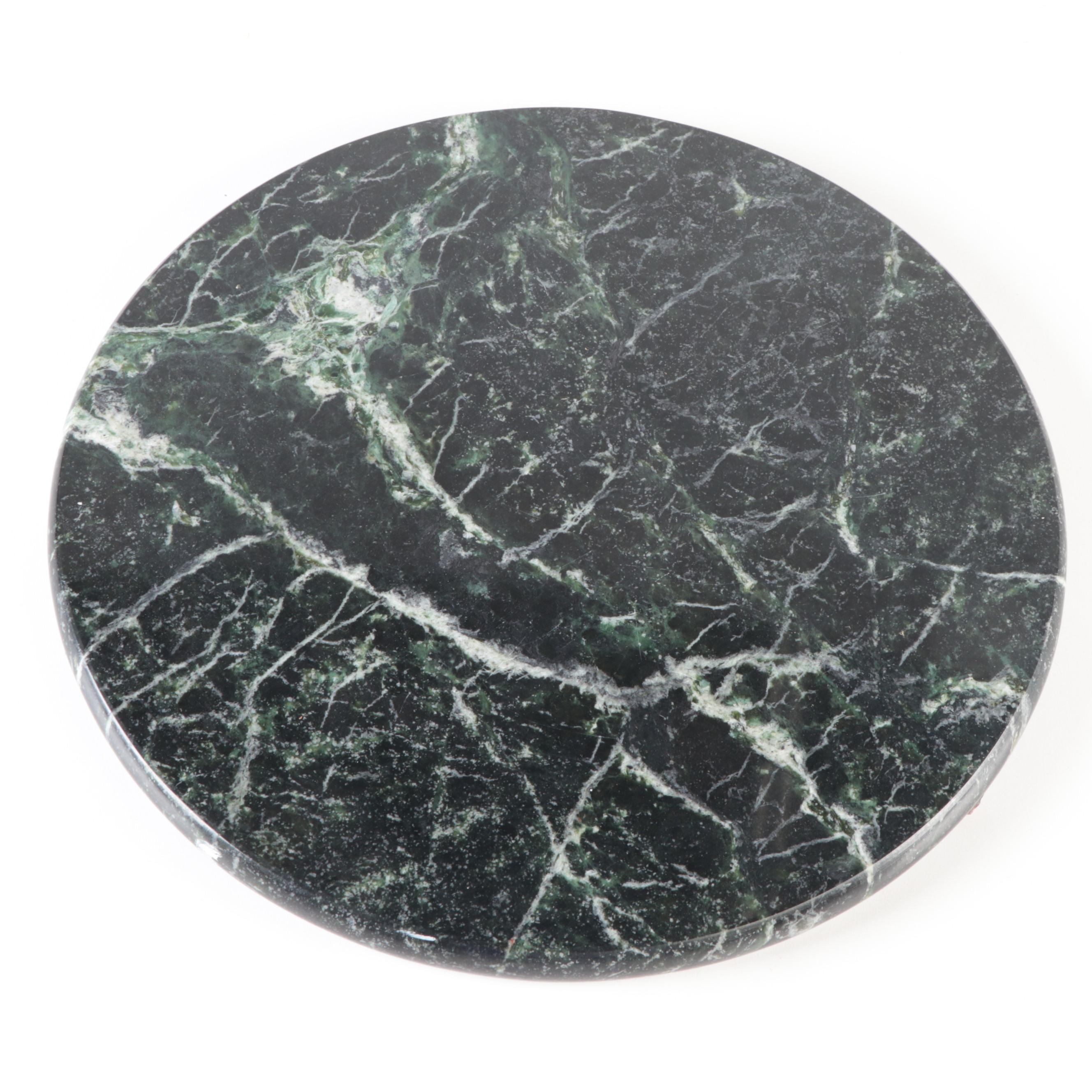 Wooden Lazy Susan Revolving Tray with Polished Green Marble Slab