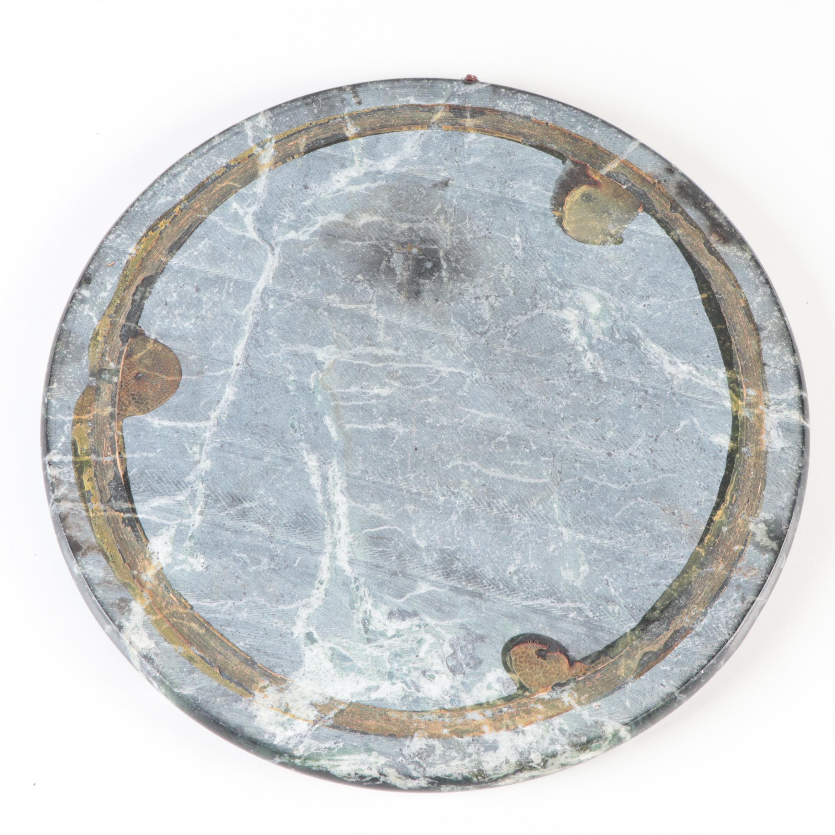 Wooden Lazy Susan Revolving Tray with Polished Green Marble Slab