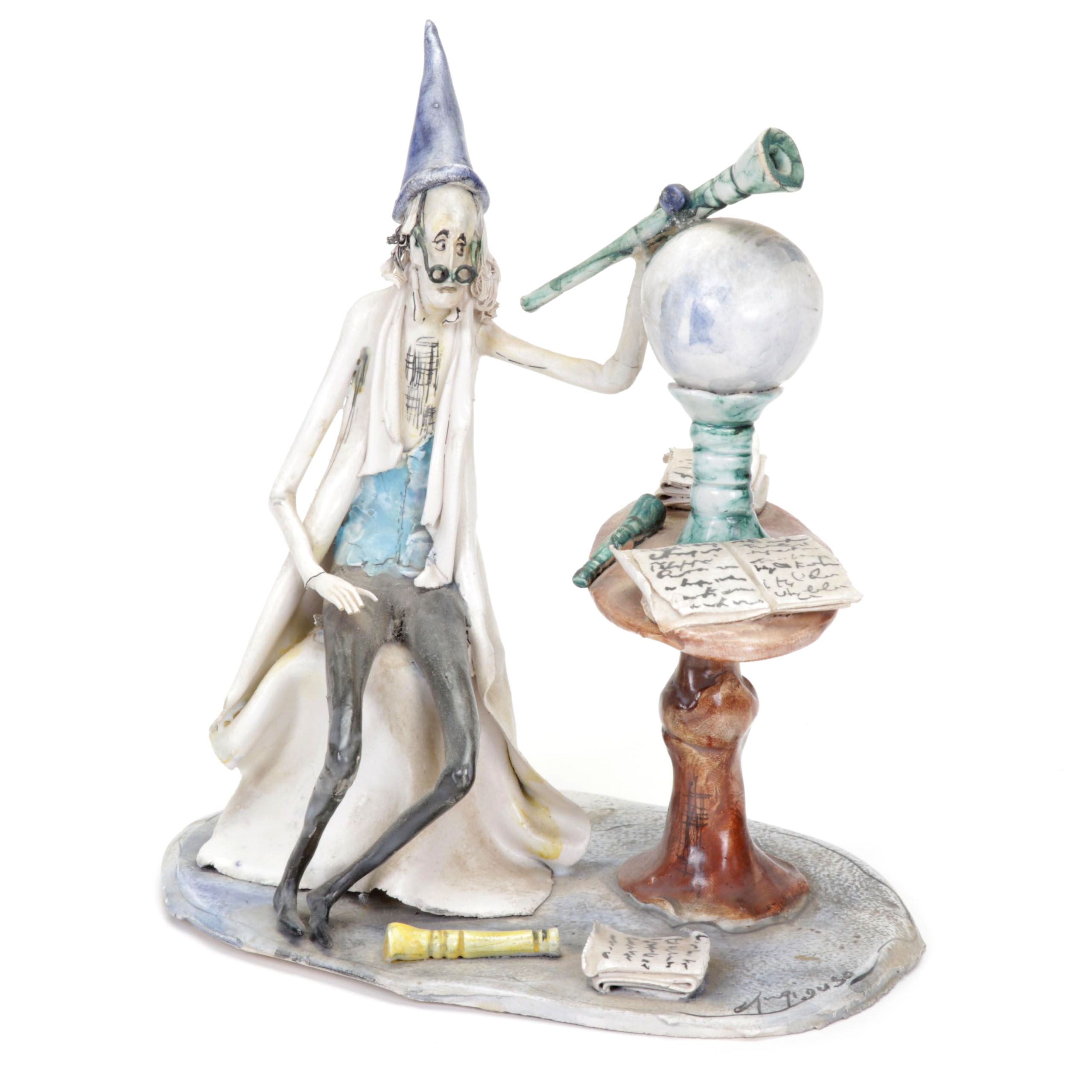 Giovanni Duso Hand-Painted Porcelain Astronomer Sculpture, Late 20th Century