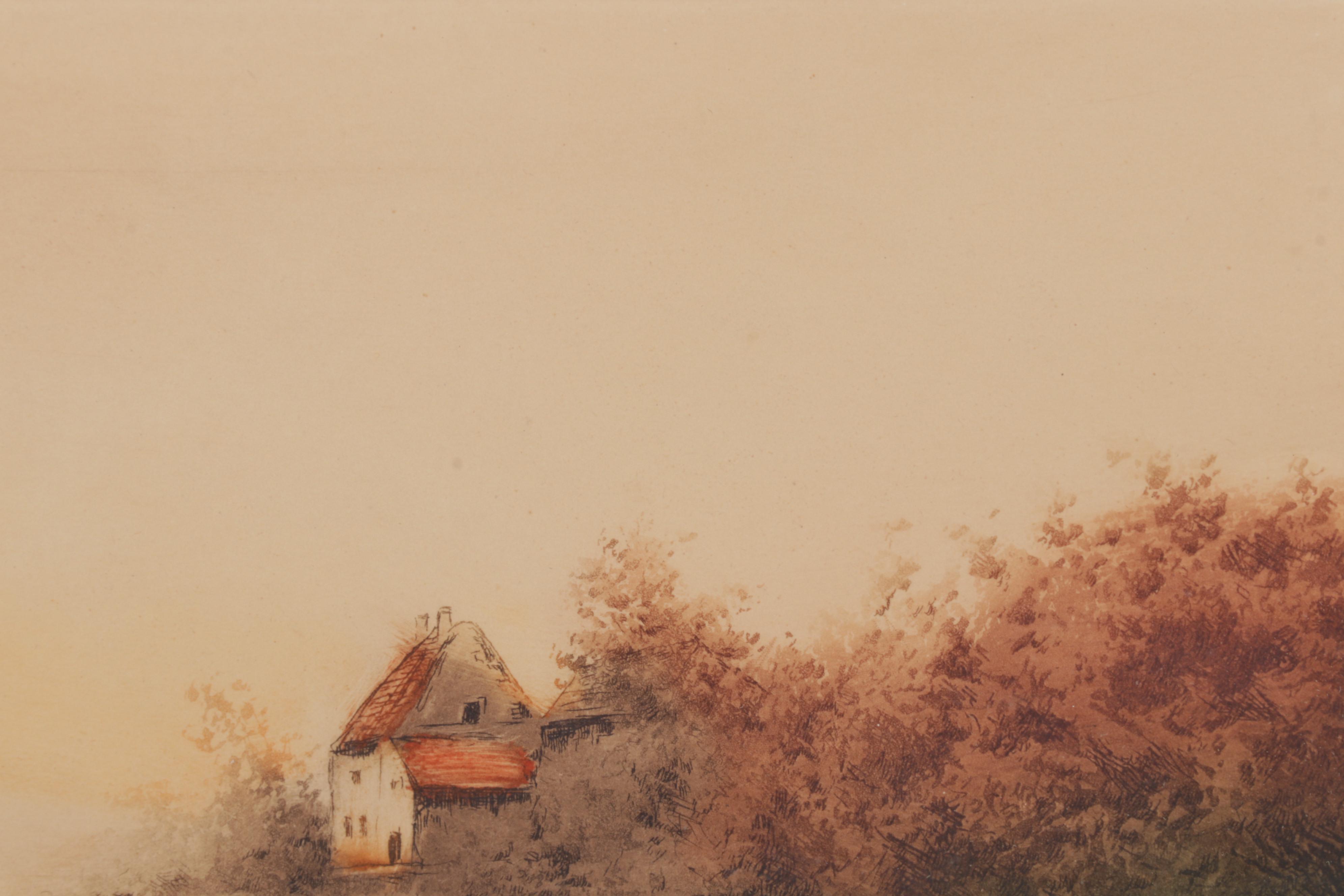 Henry Dupont Color Etching "Vazeley, France," Early 20th Century