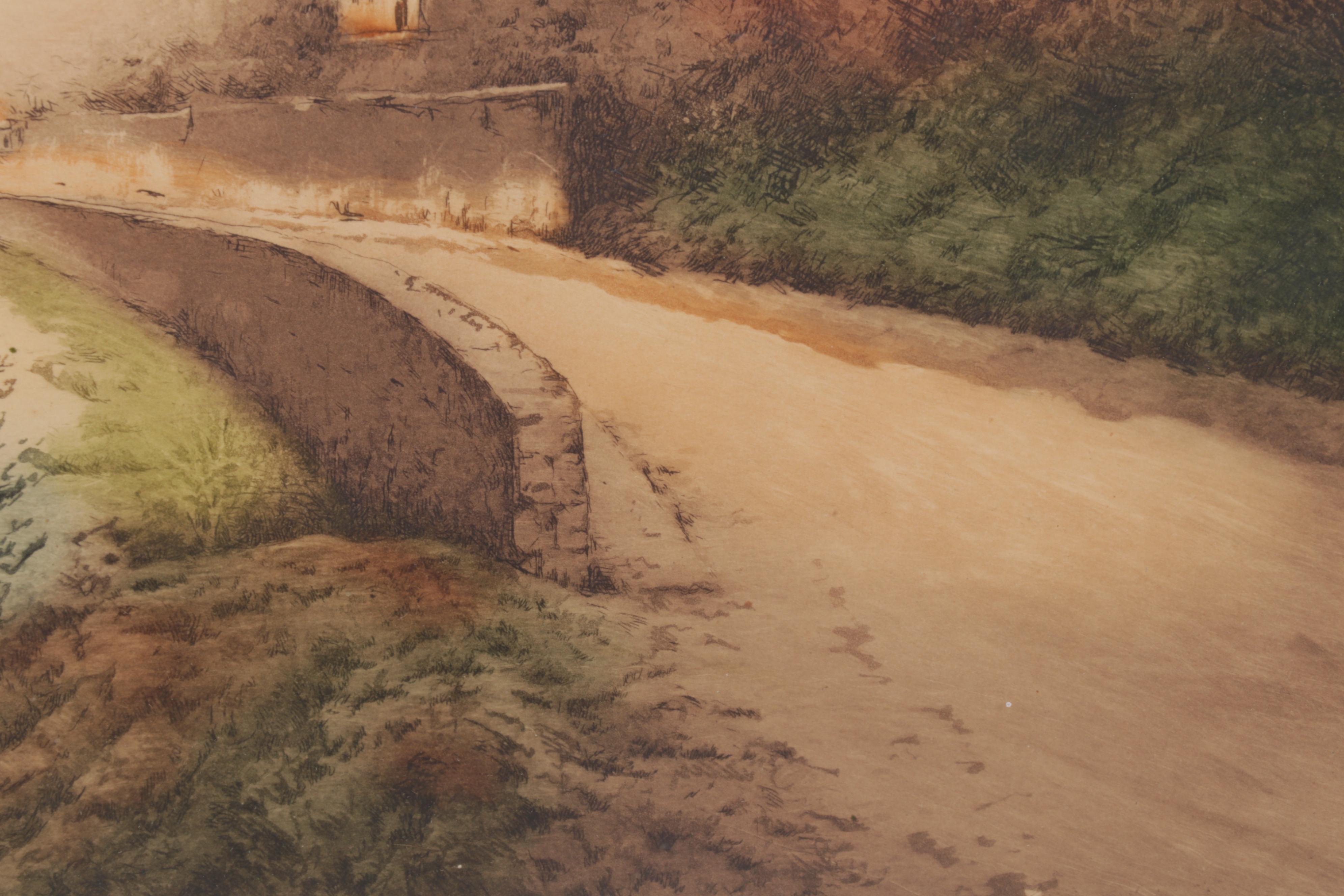 Henry Dupont Color Etching "Vazeley, France," Early 20th Century