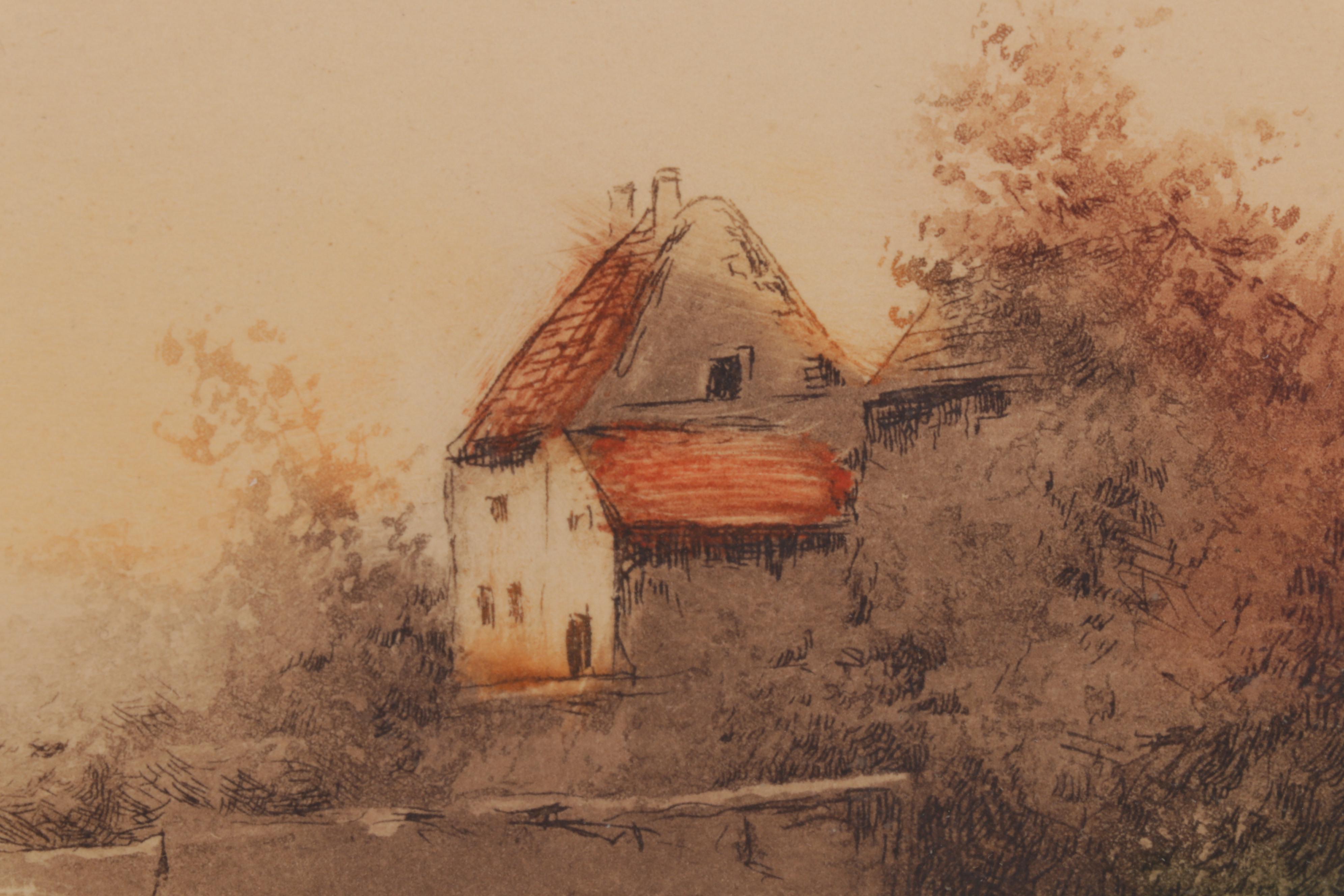 Henry Dupont Color Etching "Vazeley, France," Early 20th Century