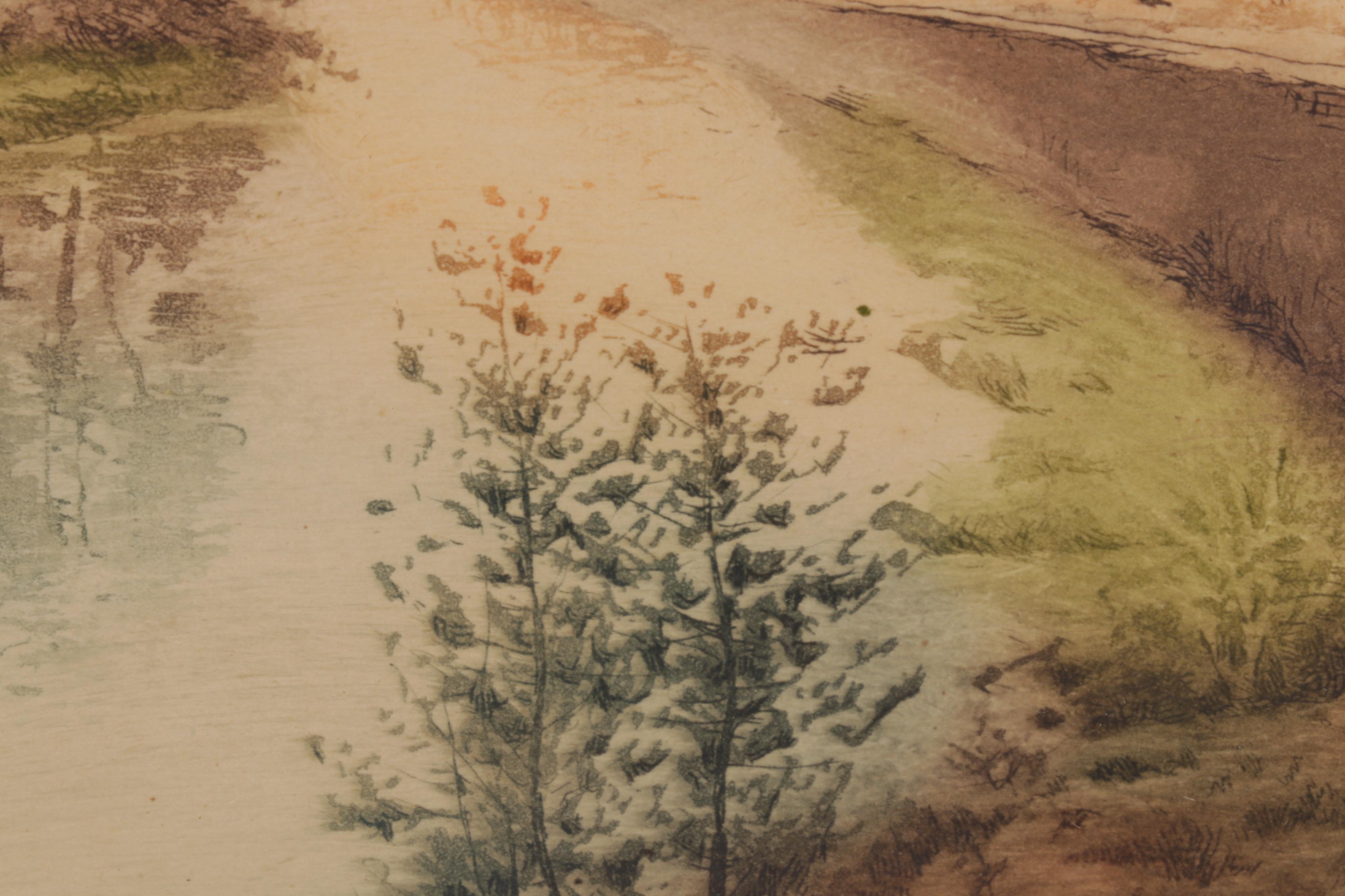 Henry Dupont Color Etching "Vazeley, France," Early 20th Century