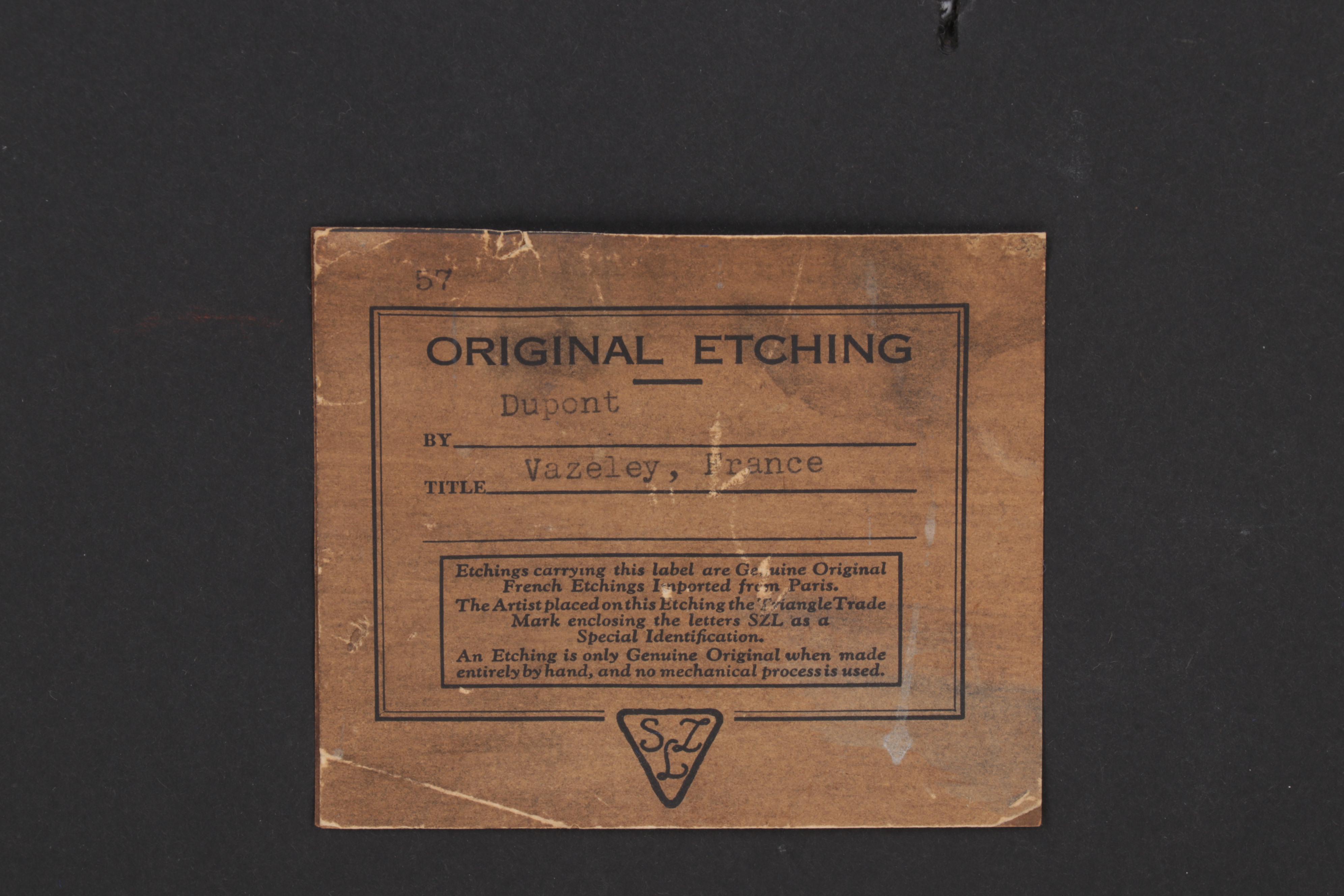 Henry Dupont Color Etching "Vazeley, France," Early 20th Century