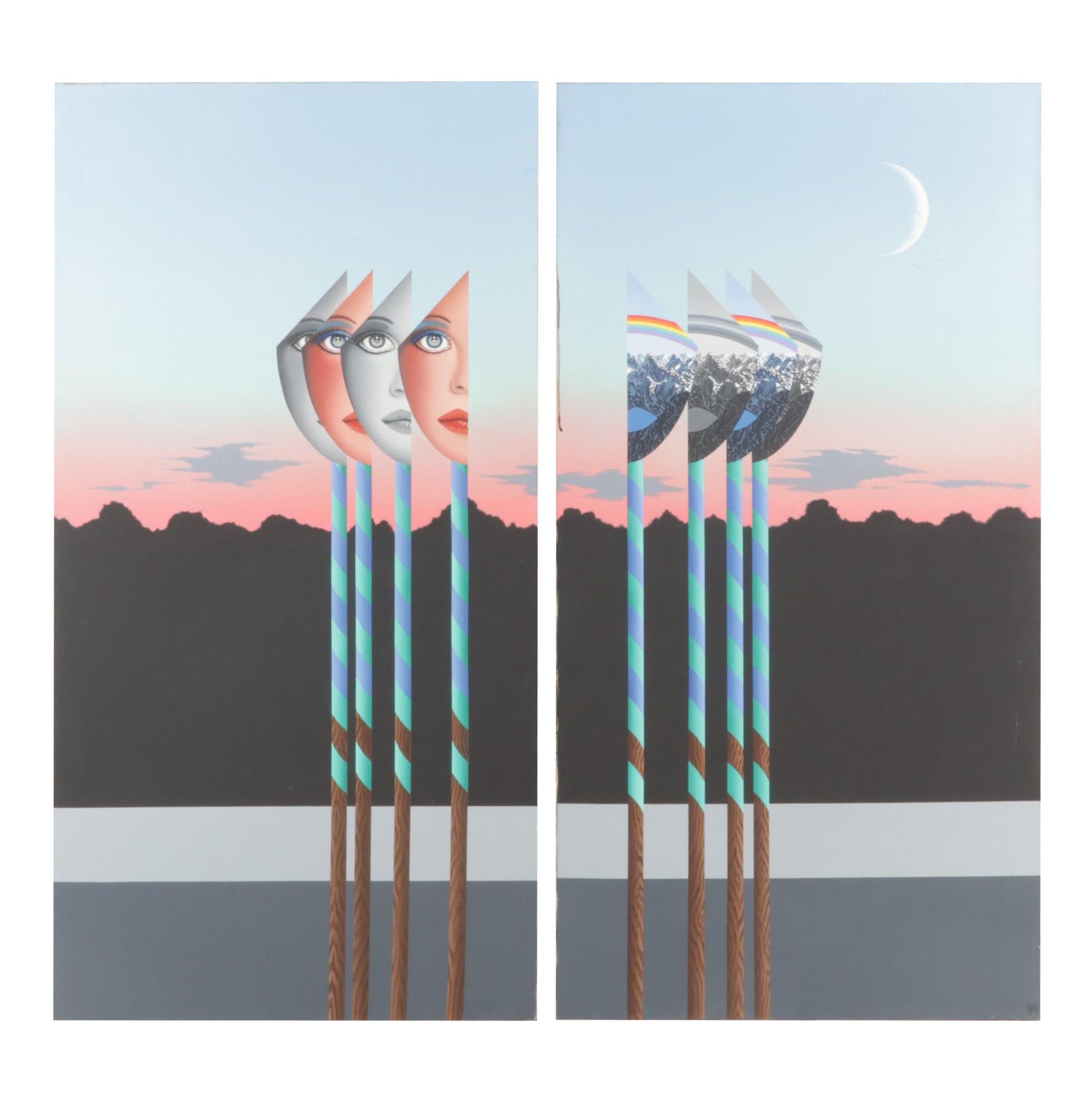 Anthony John Gray Abstract Landscape Acrylic Diptych , Late 20th Century