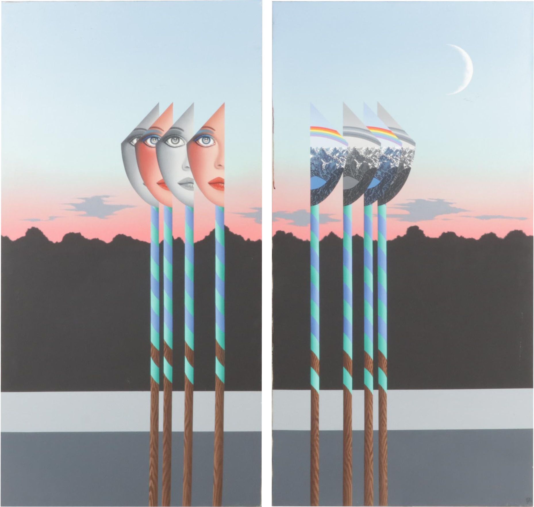 Anthony John Gray Abstract Landscape Acrylic Diptych , Late 20th Century