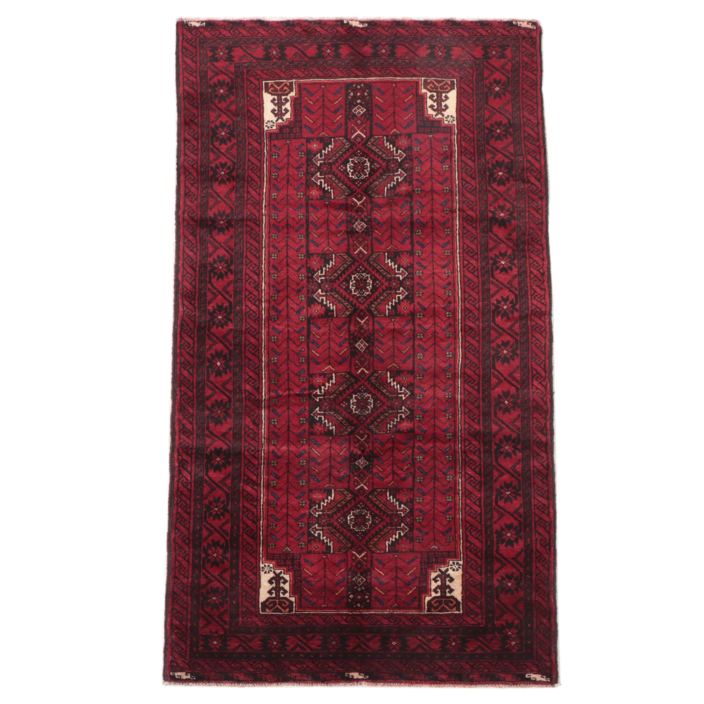 4'1 x 7'7 Hand-Knotted Afghan Baluch Area Rug