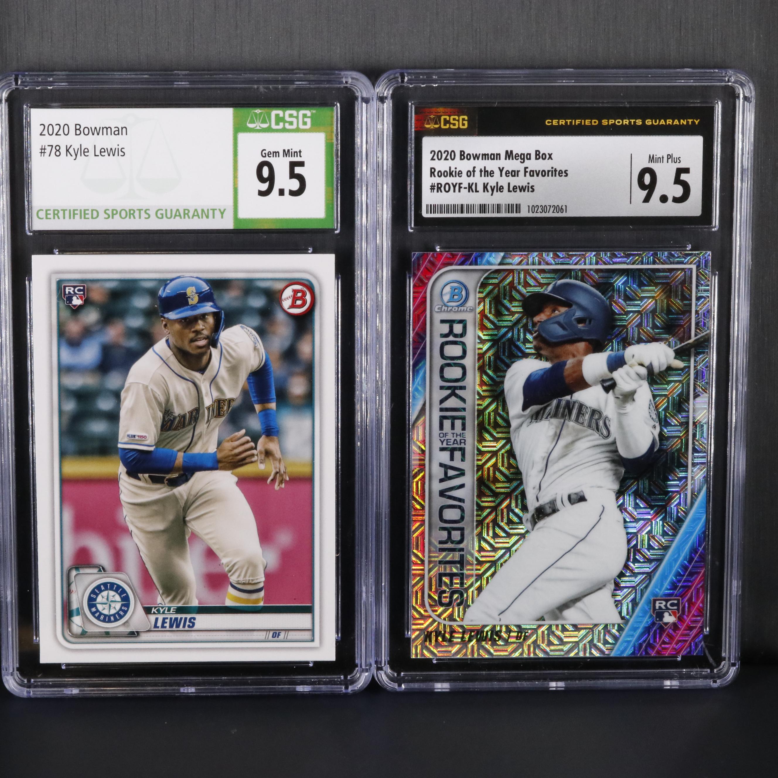 2020 Bowman and Bowman Mega Box ROY Kyle Lewis Graded CSG 9.5 Mint Cards