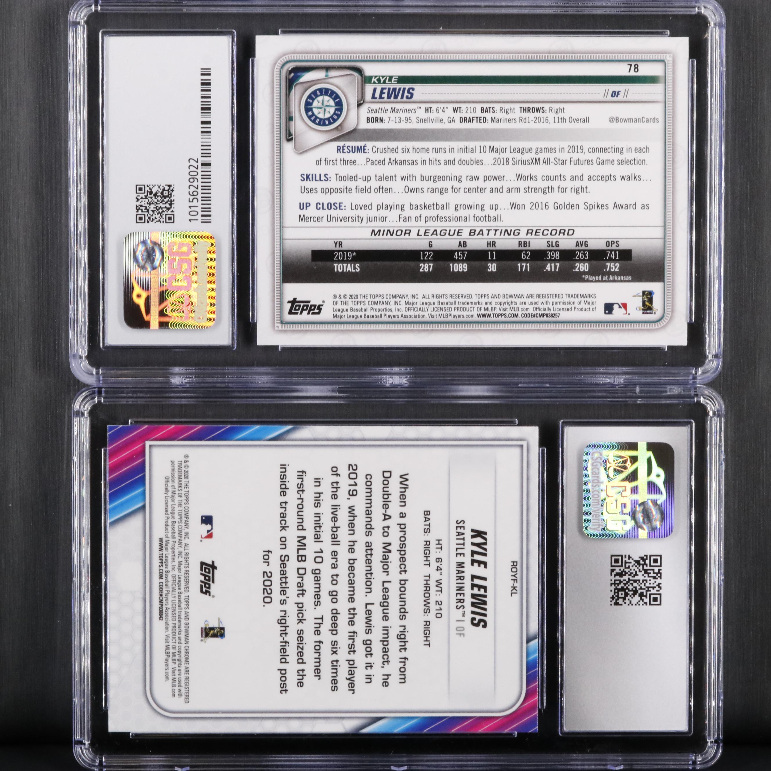 2020 Bowman and Bowman Mega Box ROY Kyle Lewis Graded CSG 9.5 Mint Cards