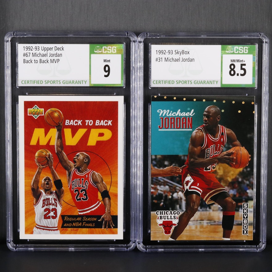 1992-93 Upper Deck and SkyBox Michael Jordan Graded CSG 9 and 8.5 Cards