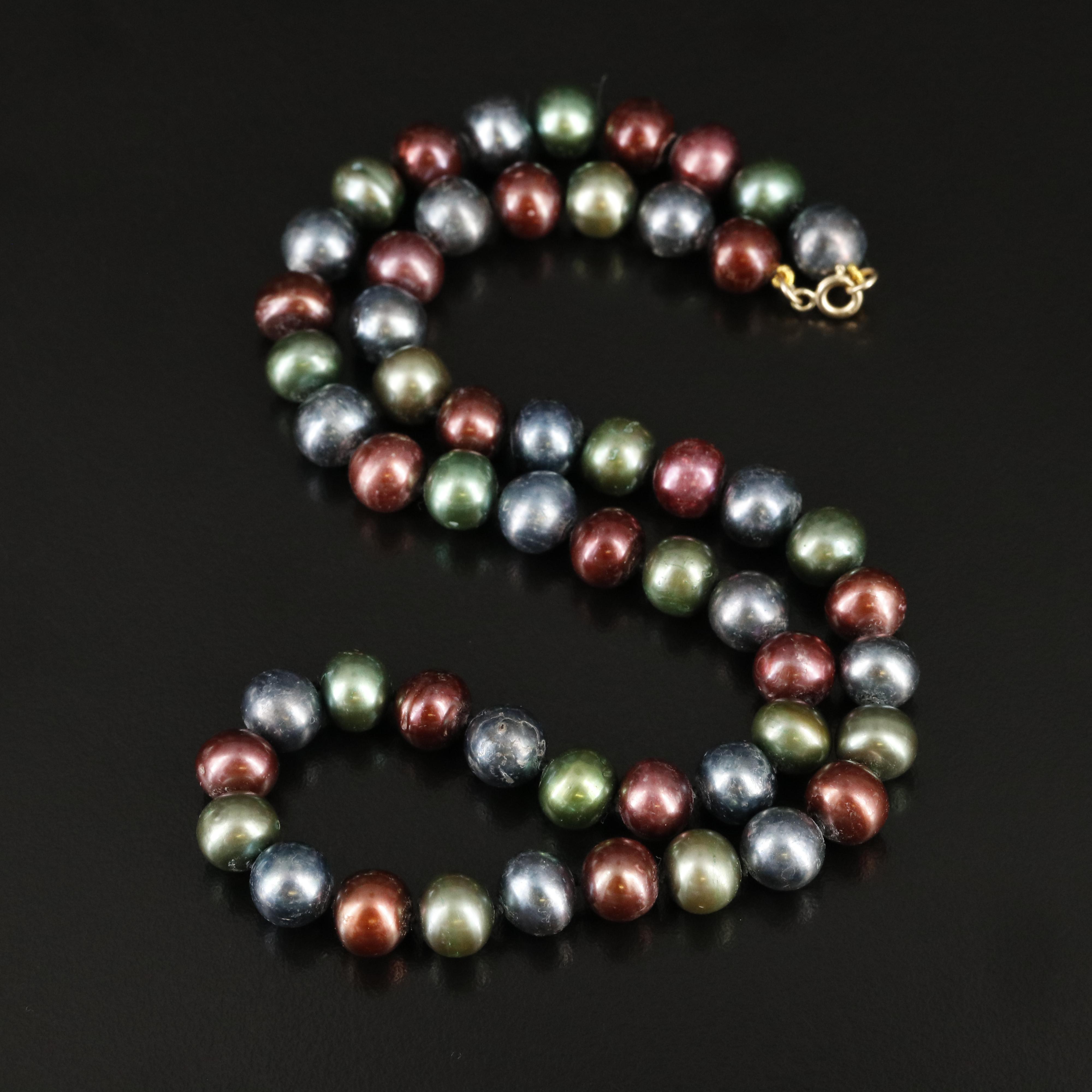 Multi-Colored Pearl Necklace with 14K Clasp