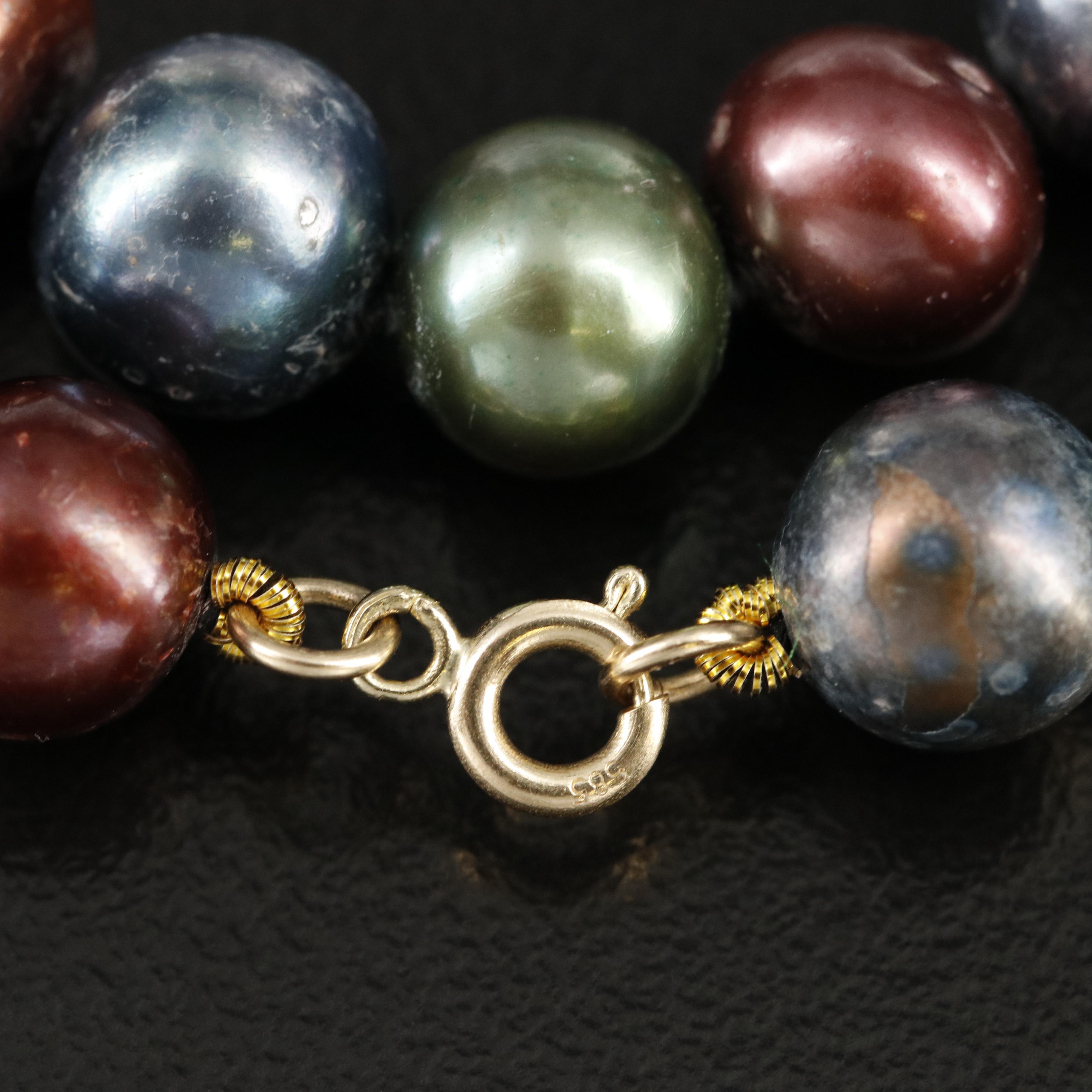 Multi-Colored Pearl Necklace with 14K Clasp