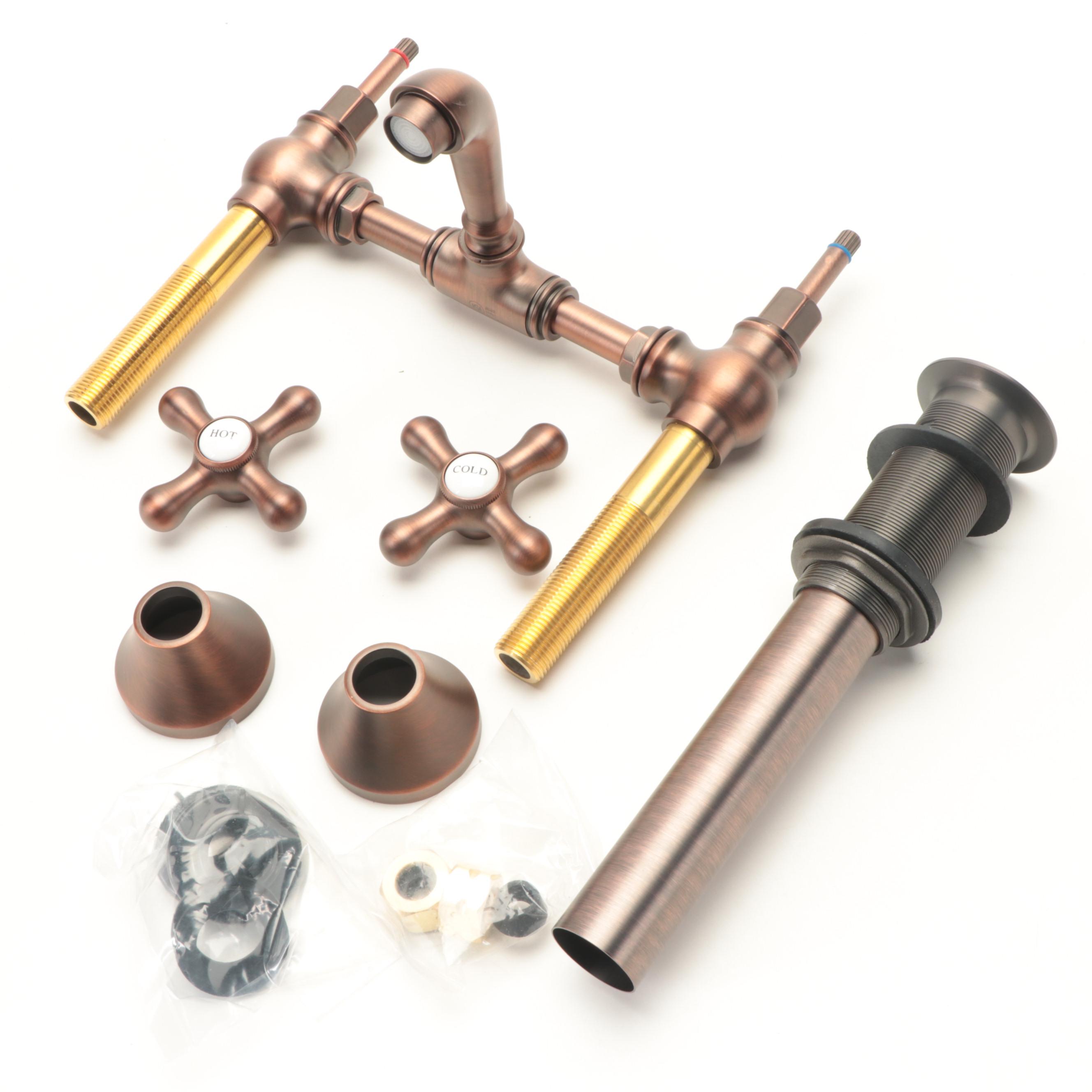 Oil Rubbed Bronze Finish Bridge Bathroom Faucet with Pop-Up Drain