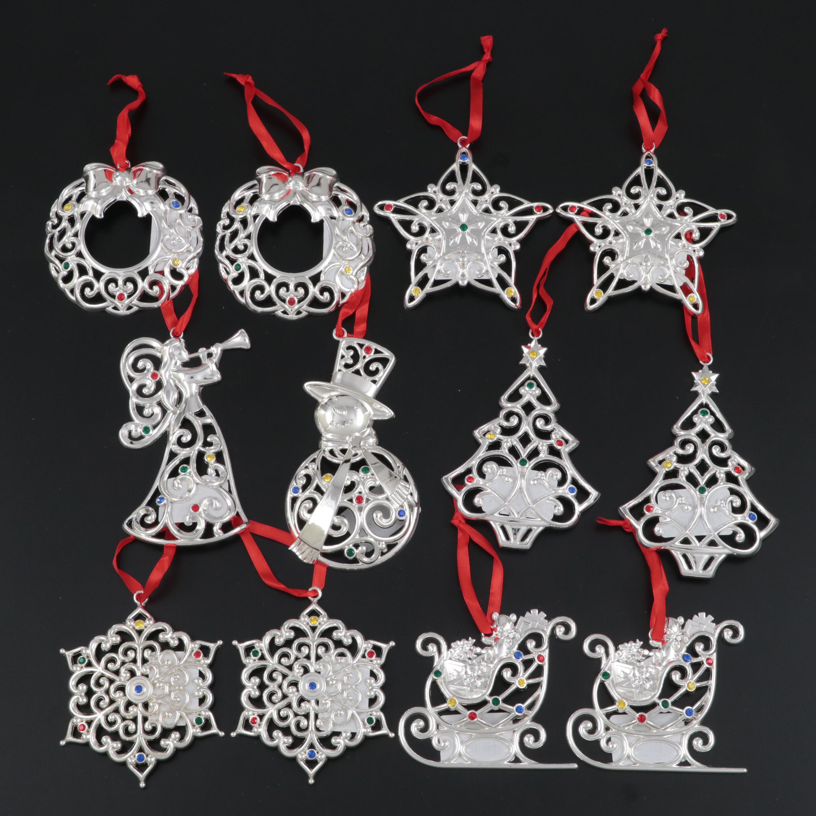 Lenox Sparkle and Scroll Silver Plate Christmas Ornaments