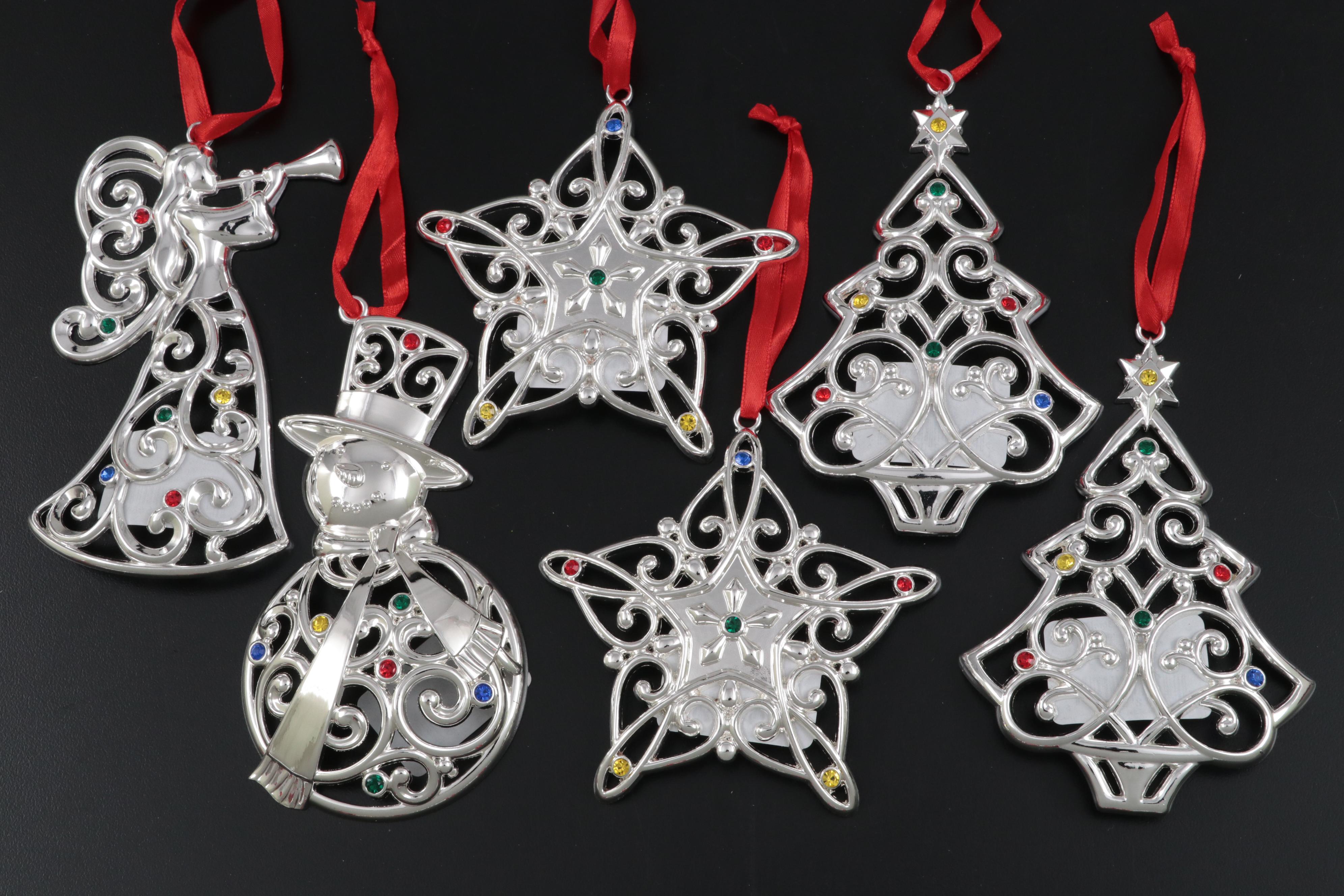 Lenox Sparkle and Scroll Silver Plate Christmas Ornaments
