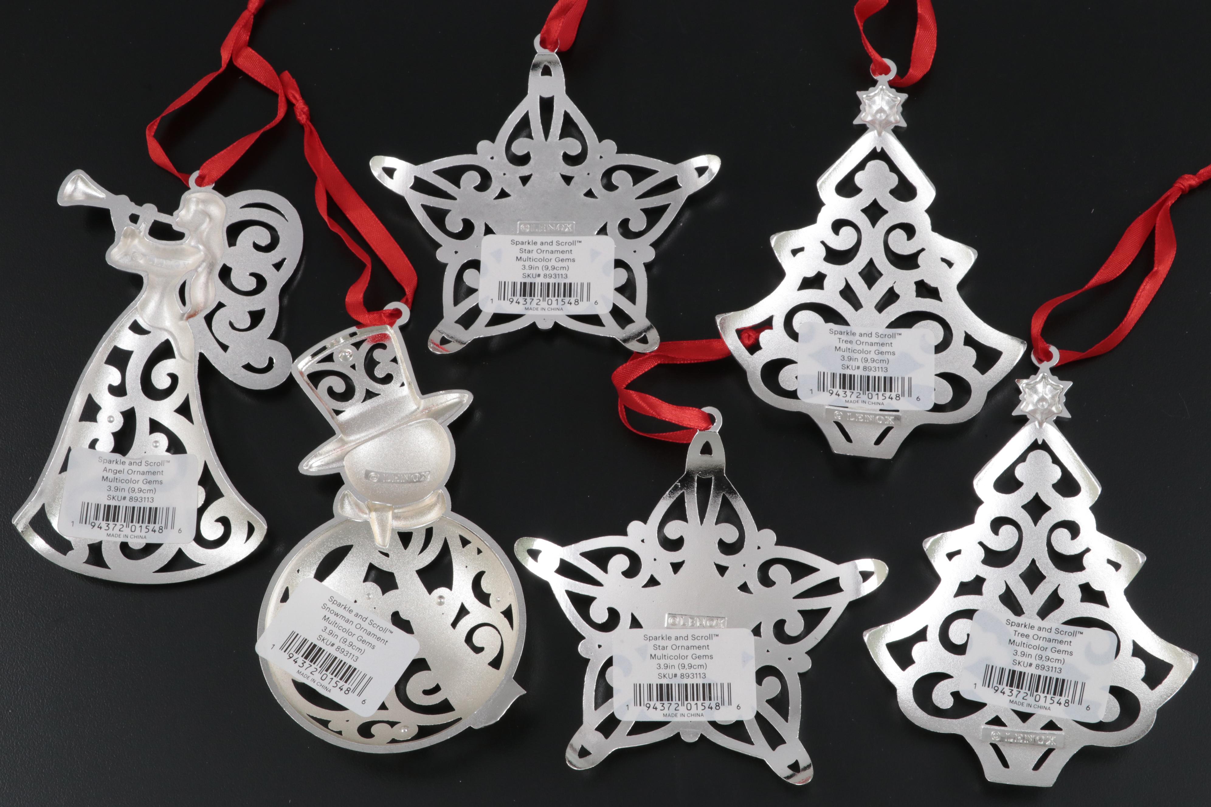 Lenox Sparkle and Scroll Silver Plate Christmas Ornaments