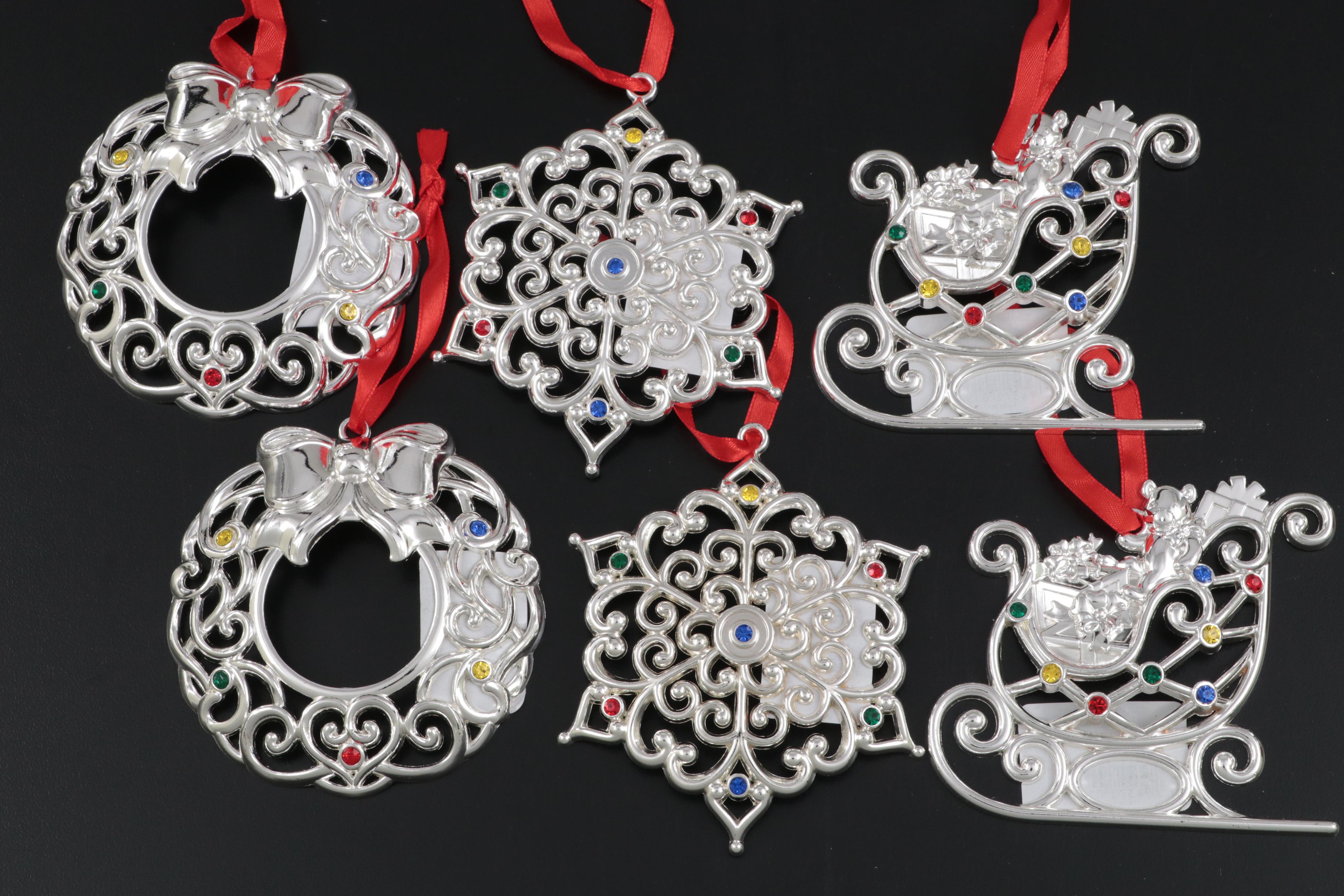 Lenox Sparkle and Scroll Silver Plate Christmas Ornaments