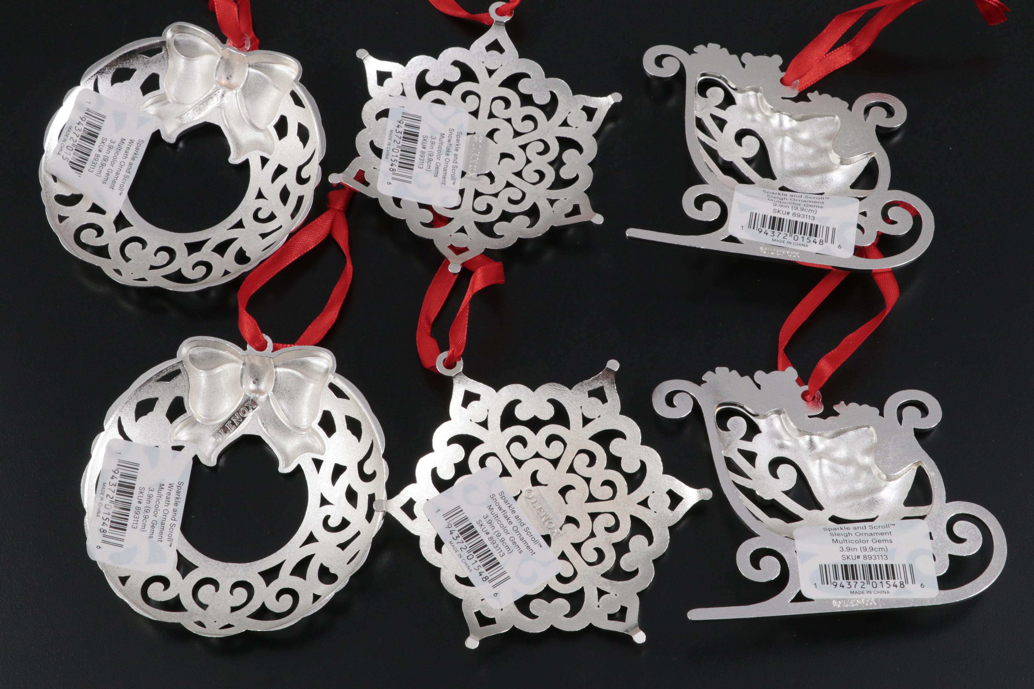 Lenox Sparkle and Scroll Silver Plate Christmas Ornaments