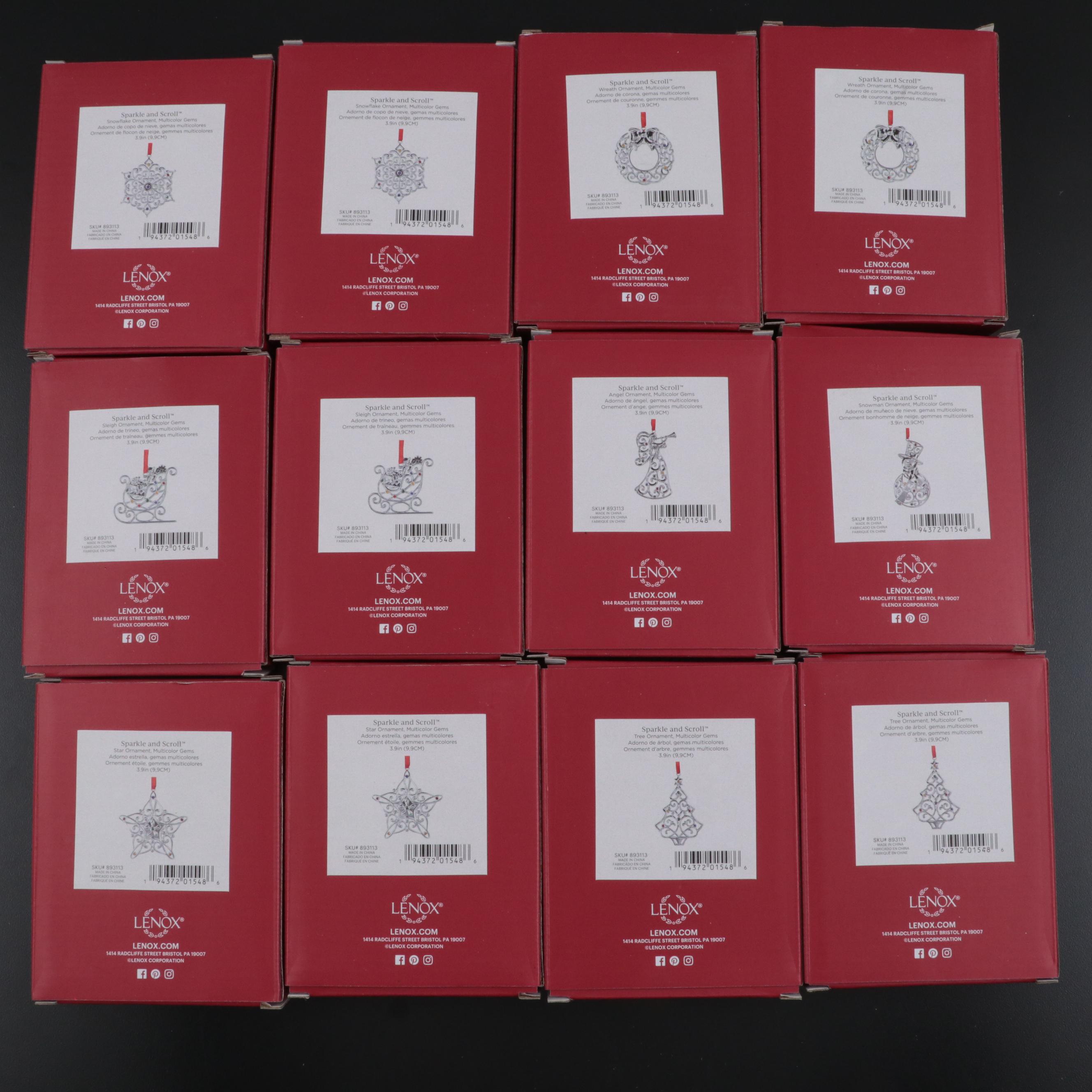 Lenox Sparkle and Scroll Silver Plate Christmas Ornaments