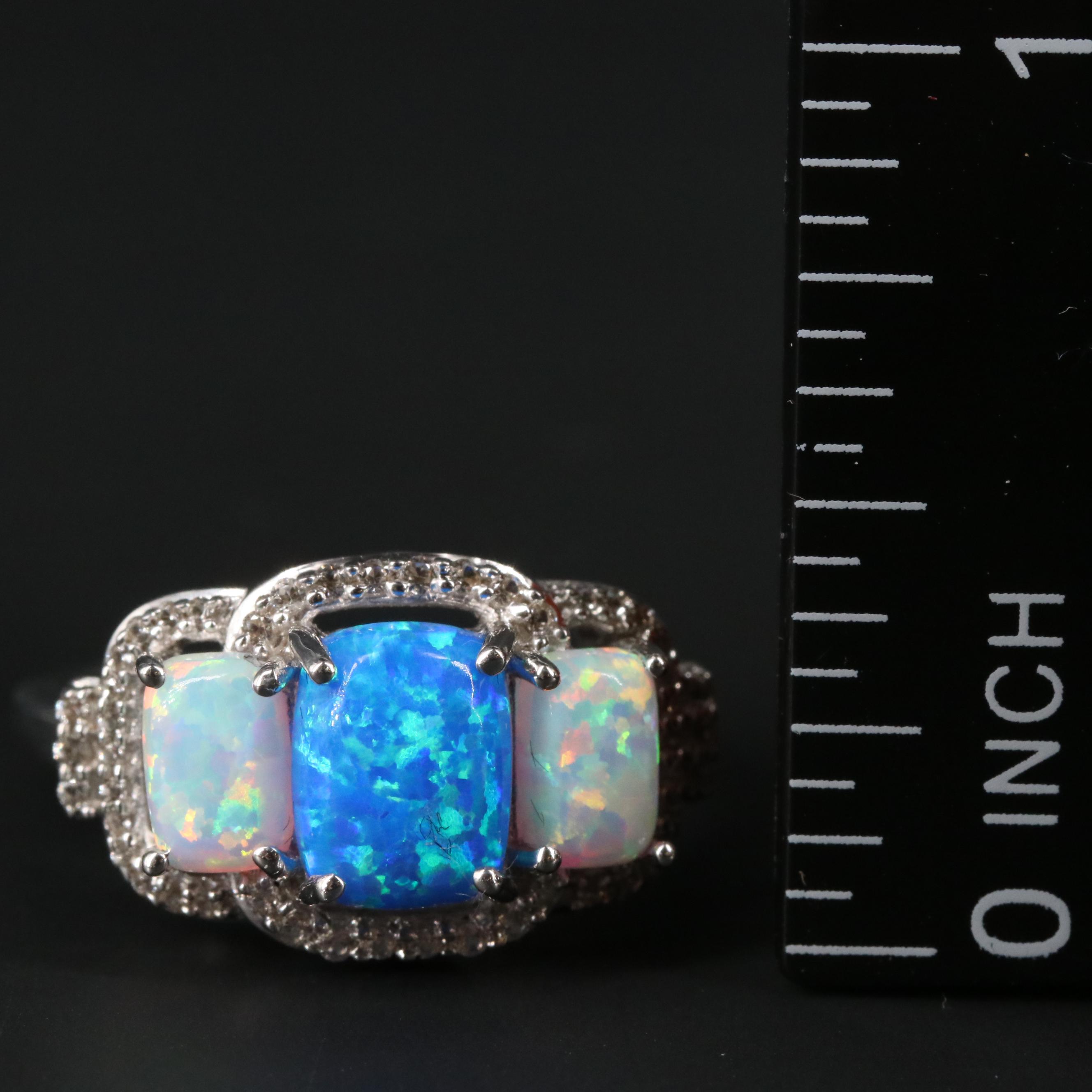 Sterling Silver Opal and Sapphire Ring