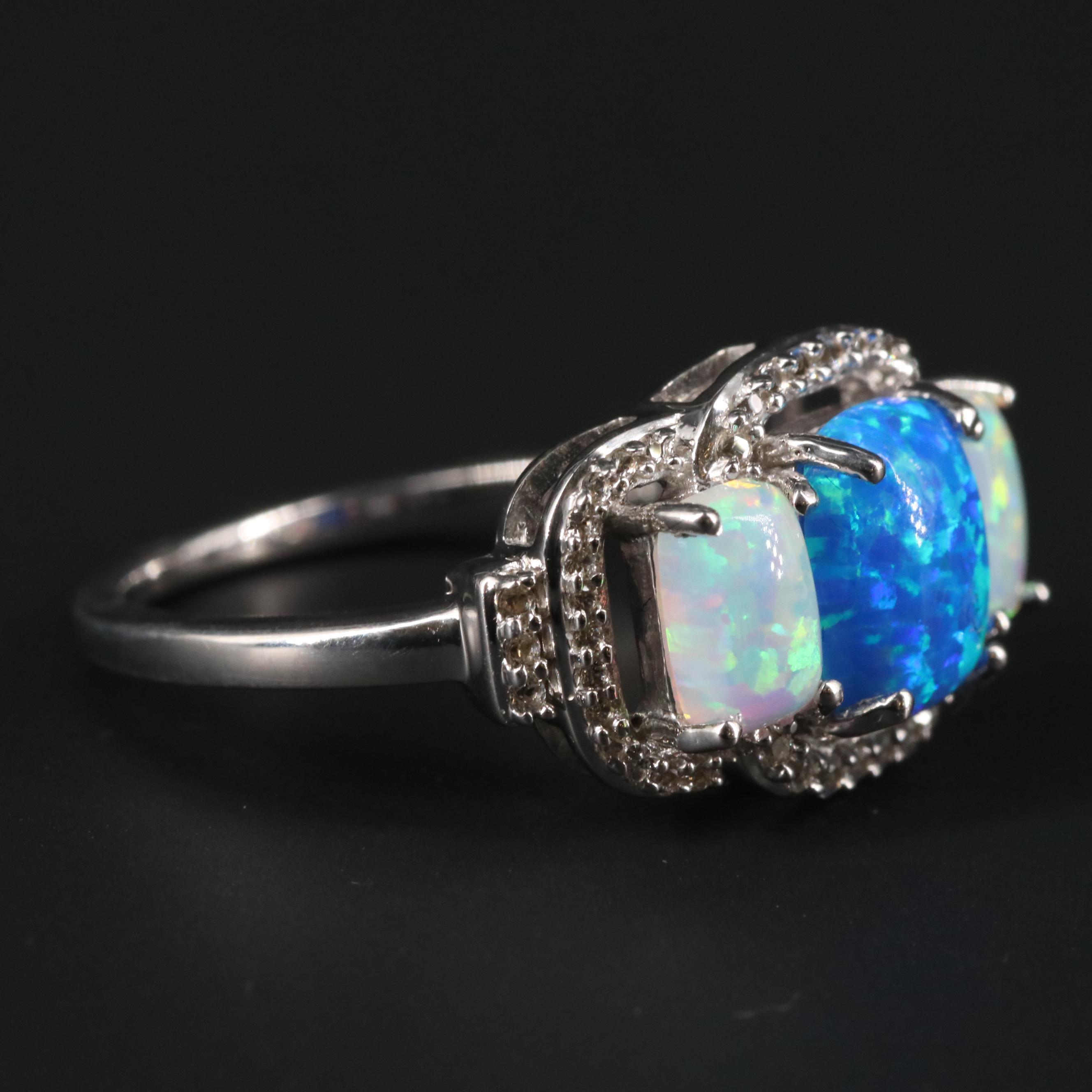Sterling Silver Opal and Sapphire Ring