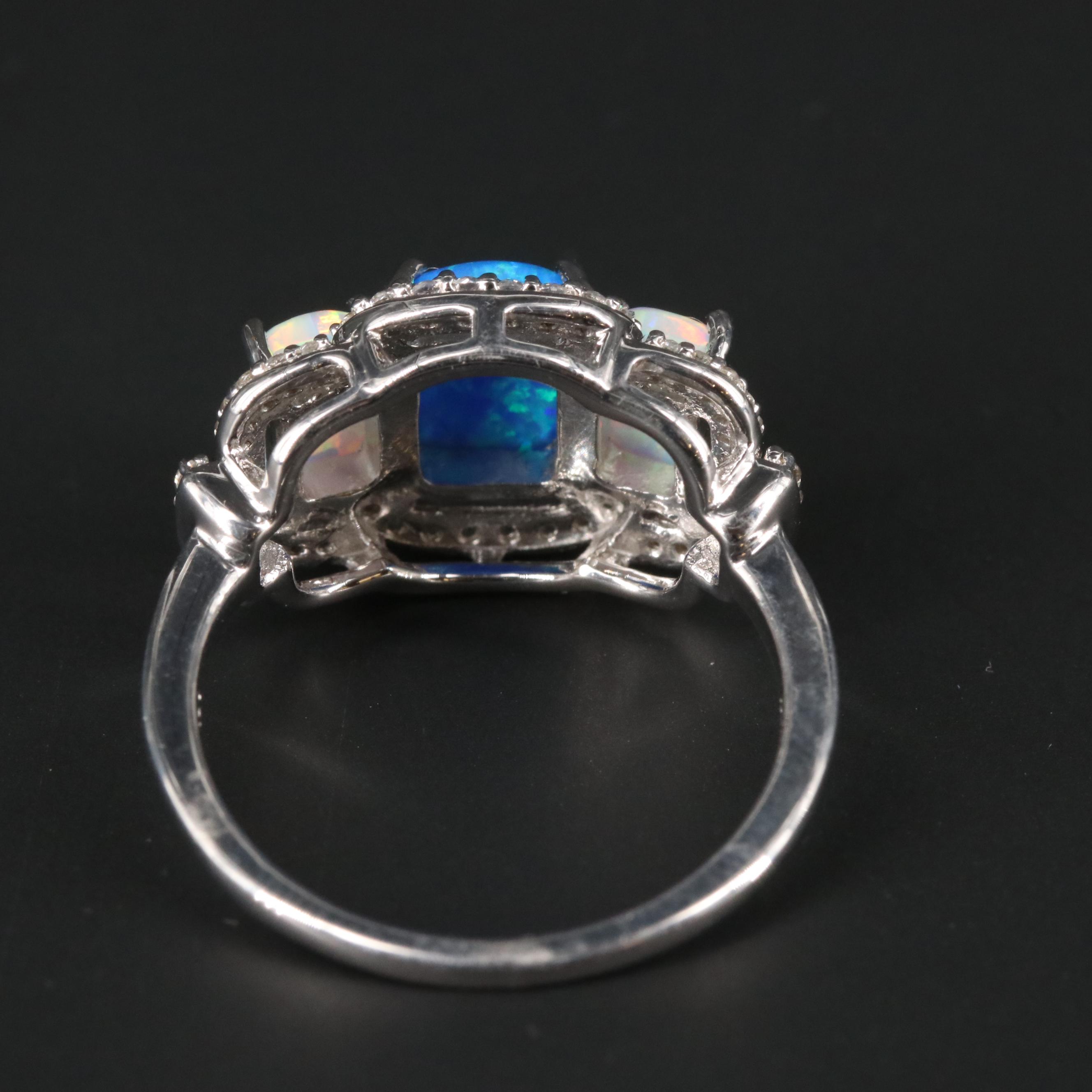 Sterling Silver Opal and Sapphire Ring
