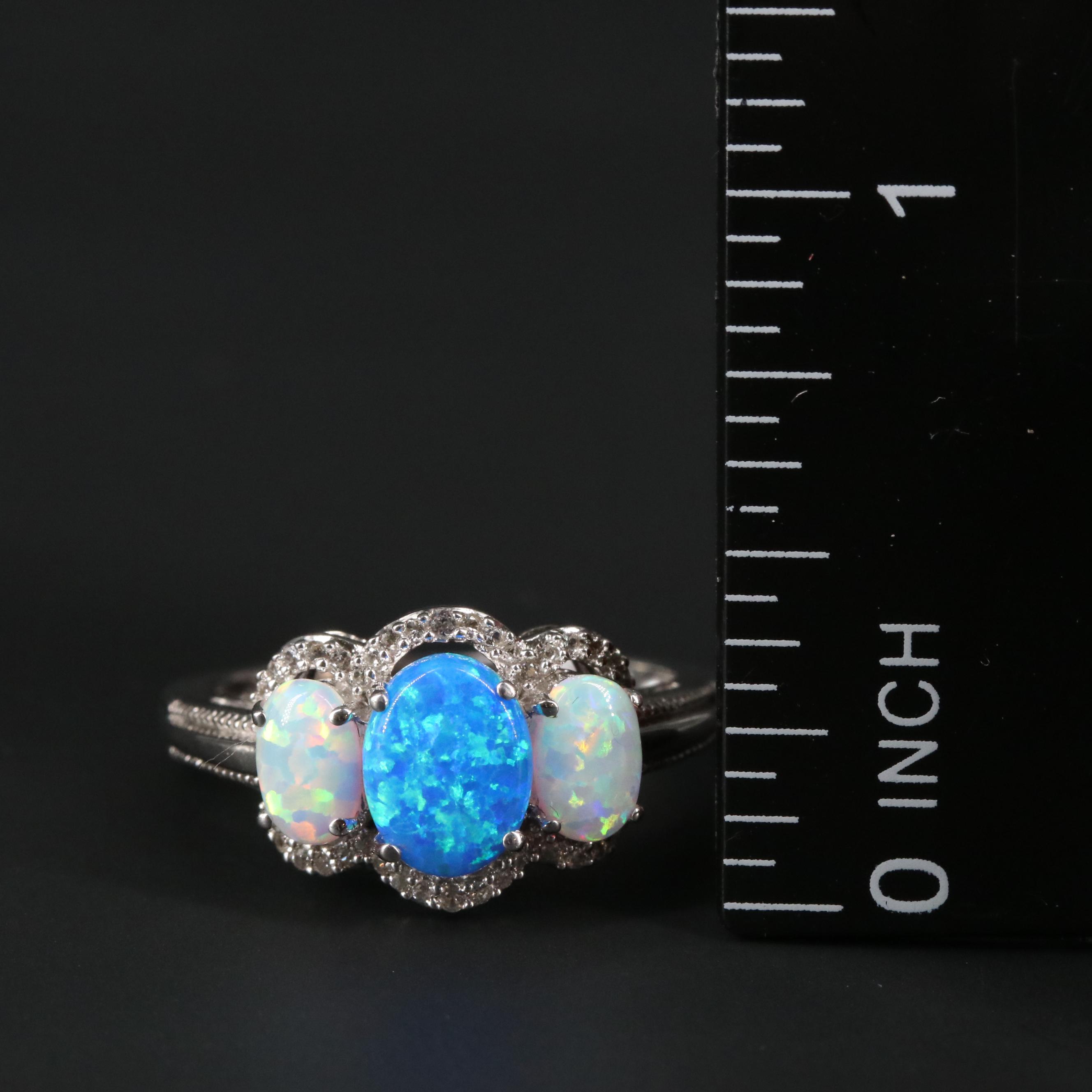 Sterling Silver Opal and Sapphire Ring