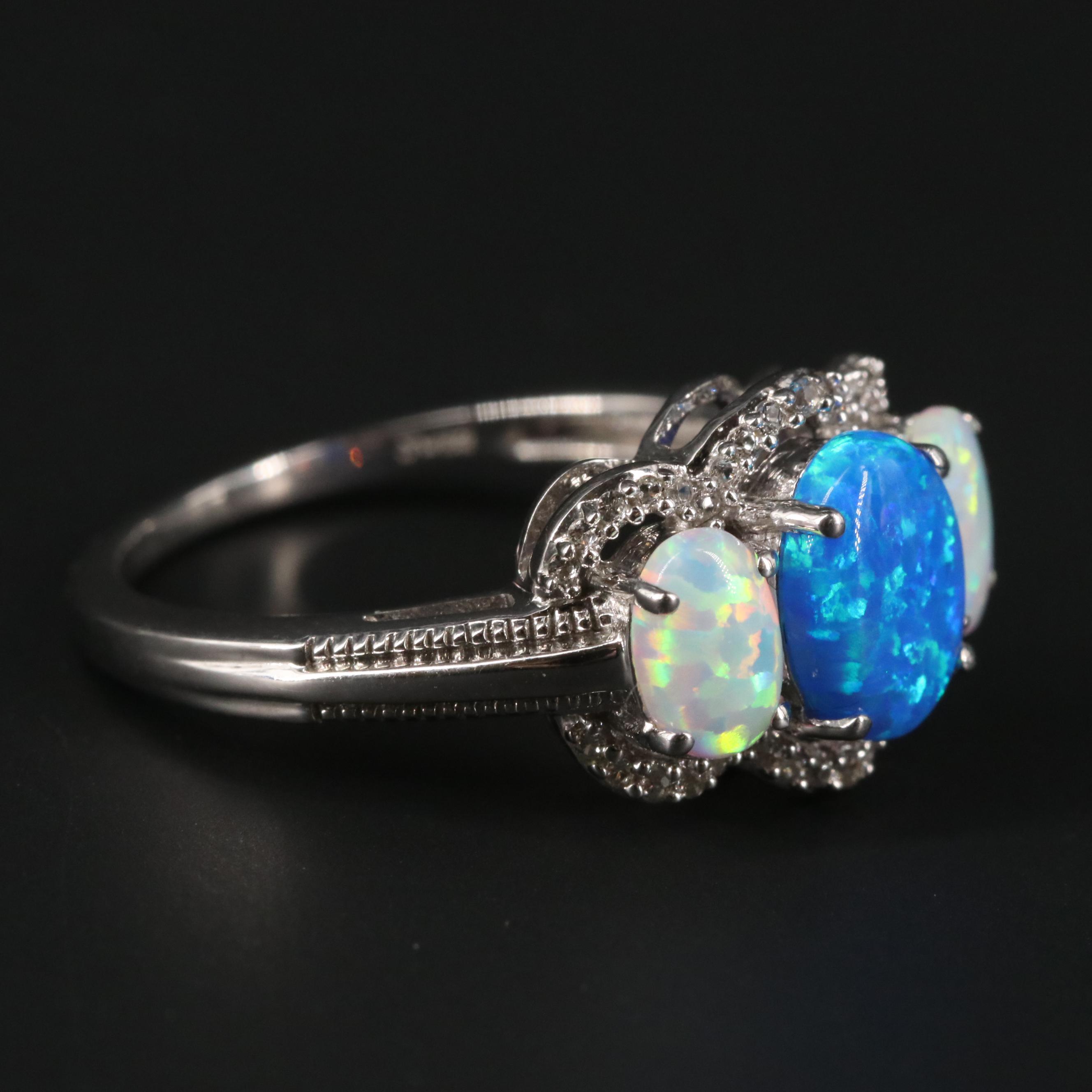 Sterling Silver Opal and Sapphire Ring