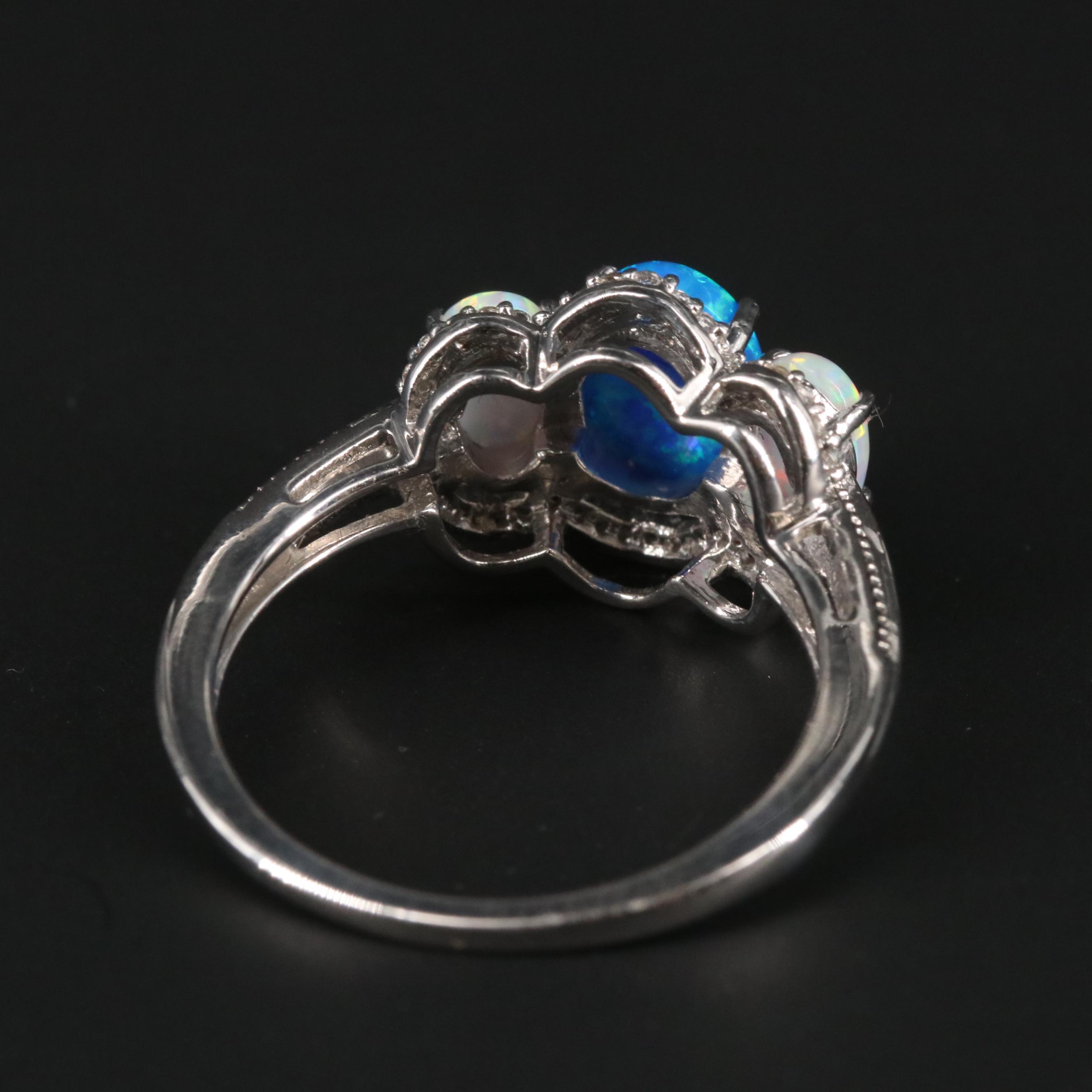 Sterling Silver Opal and Sapphire Ring