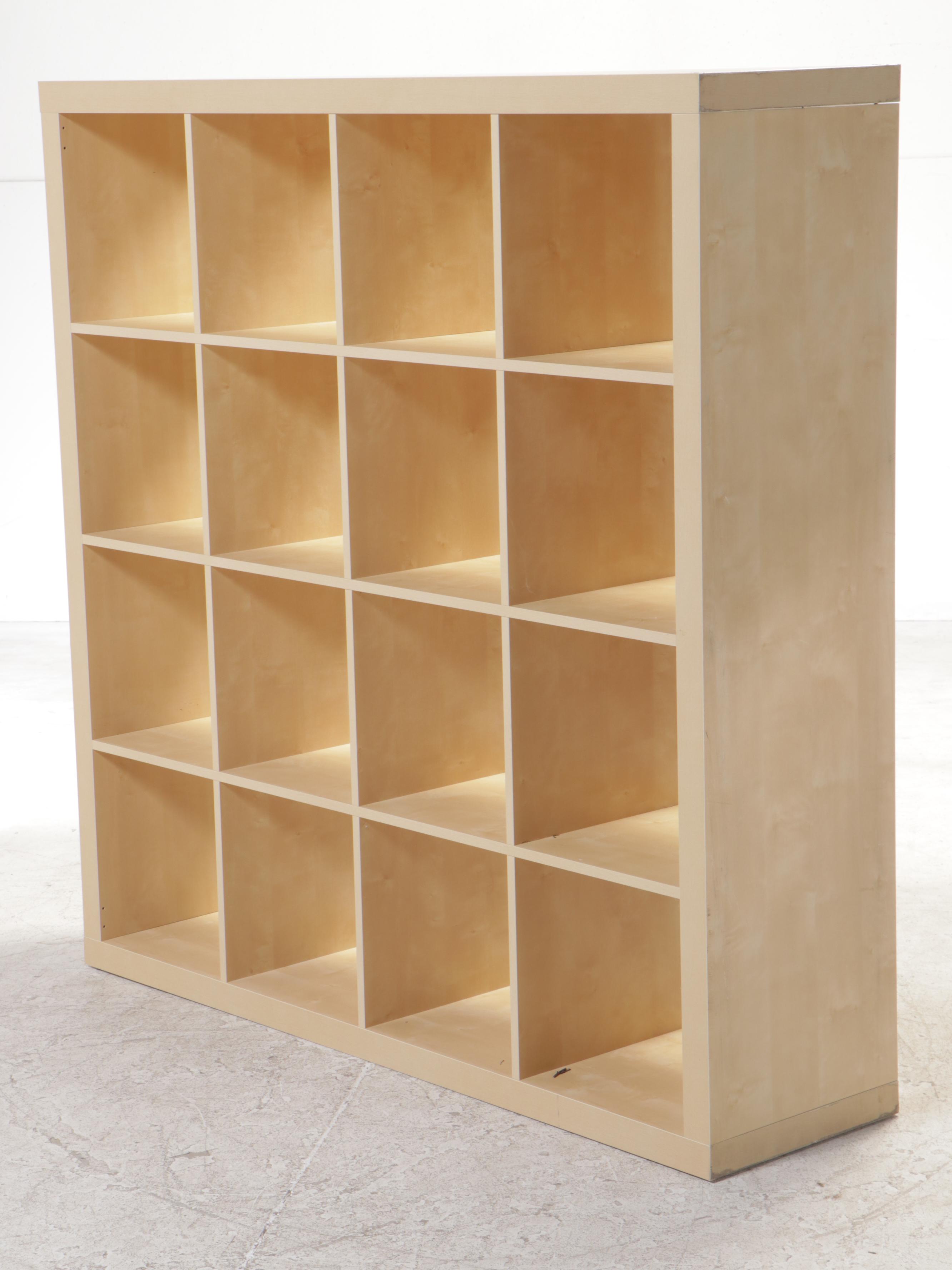 Modernist Style Birch-Grained Laminate Sixteen-Cube Shelving Unit