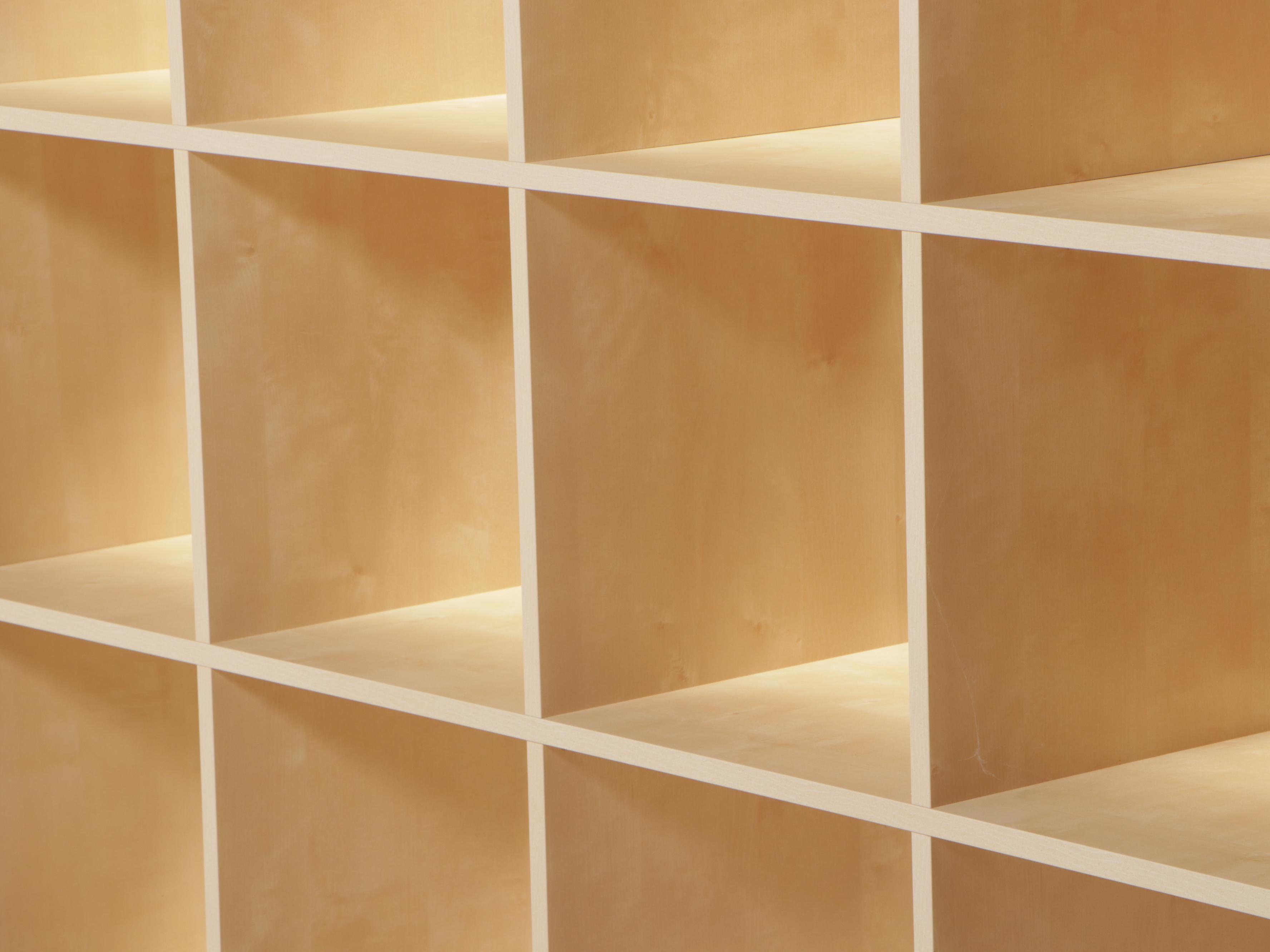Modernist Style Birch-Grained Laminate Sixteen-Cube Shelving Unit