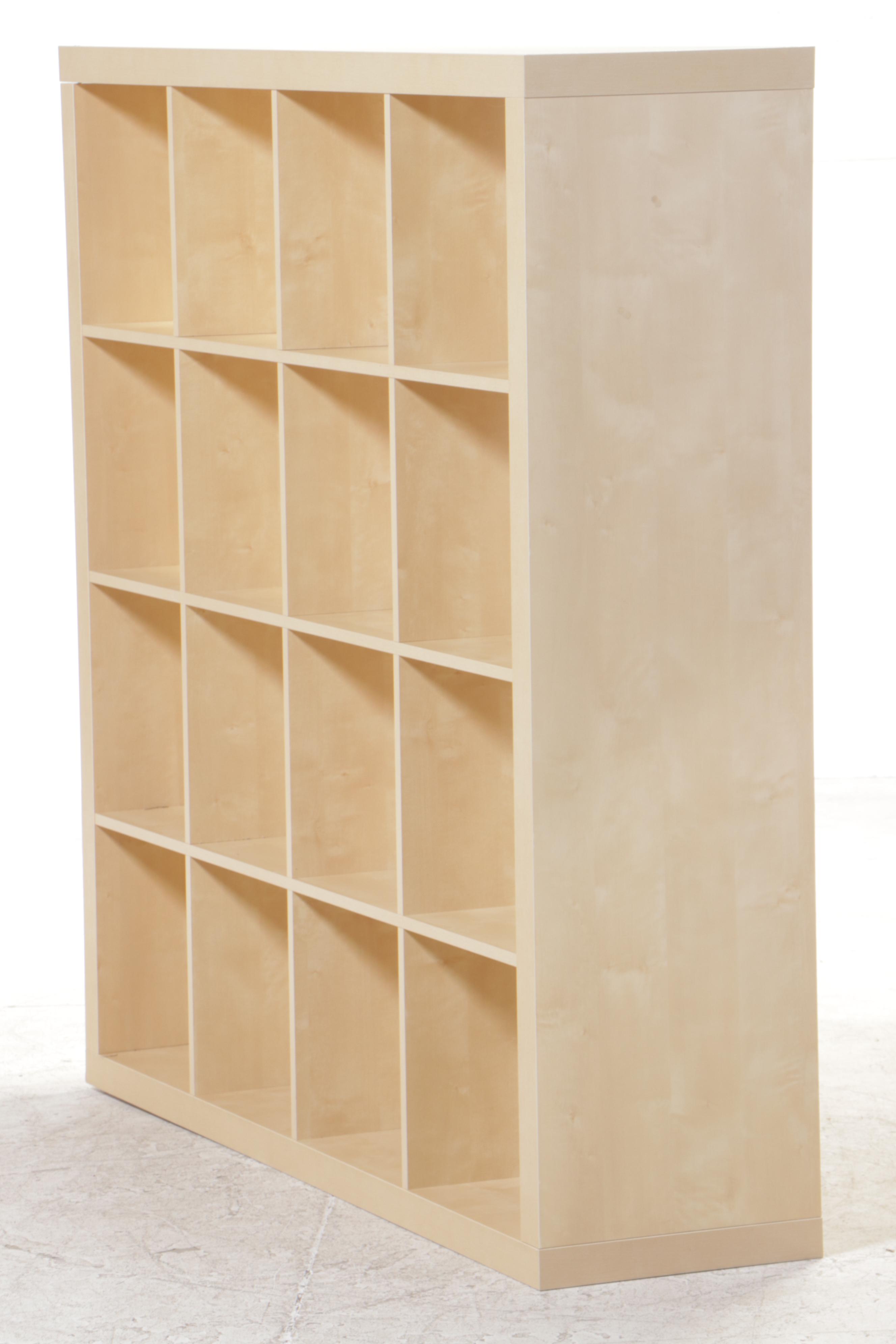 Modernist Style Birch-Grained Laminate Sixteen-Cube Shelving Unit