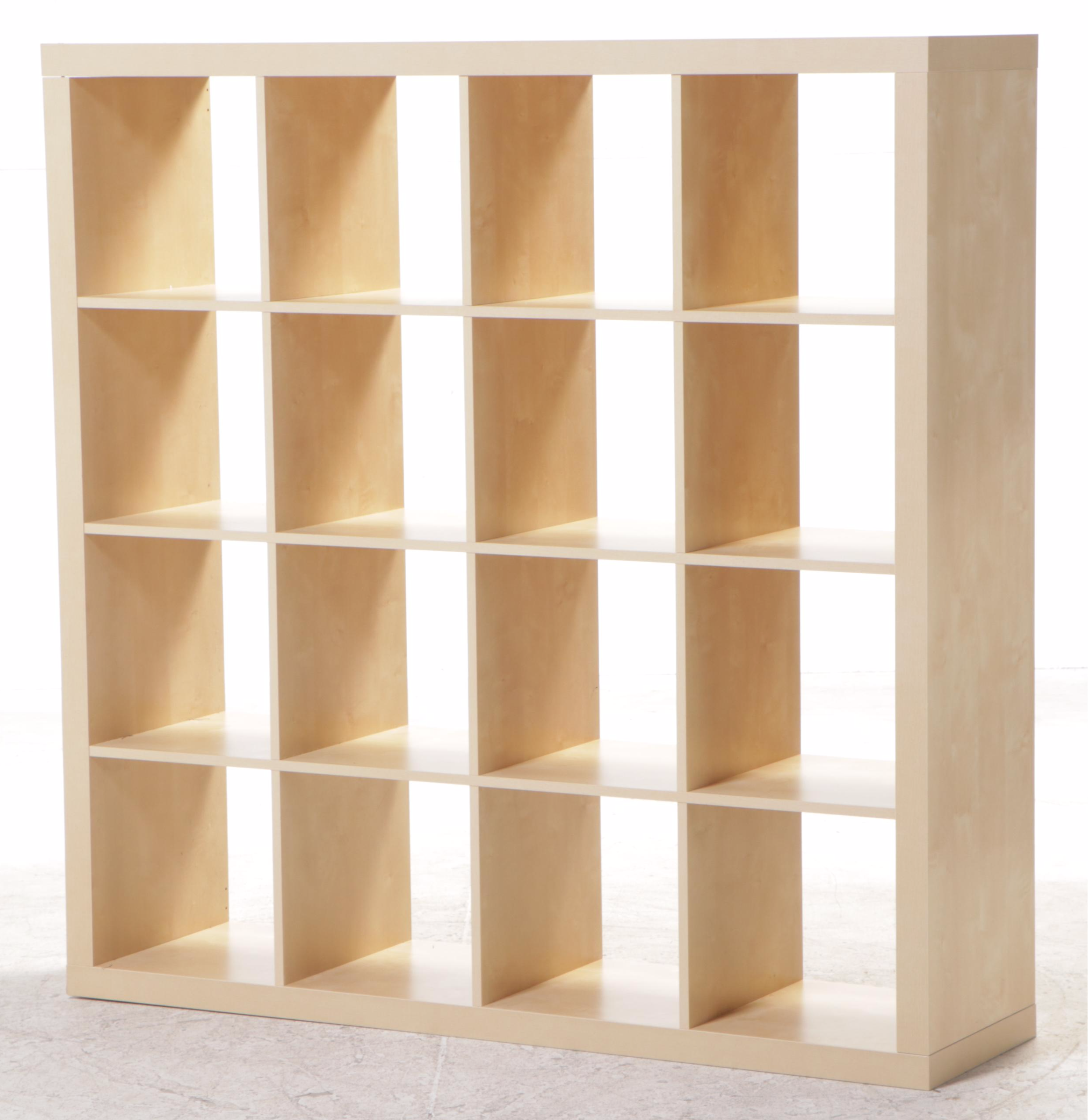 Modernist Style Birch-Grained Laminate Sixteen-Cube Shelving Unit