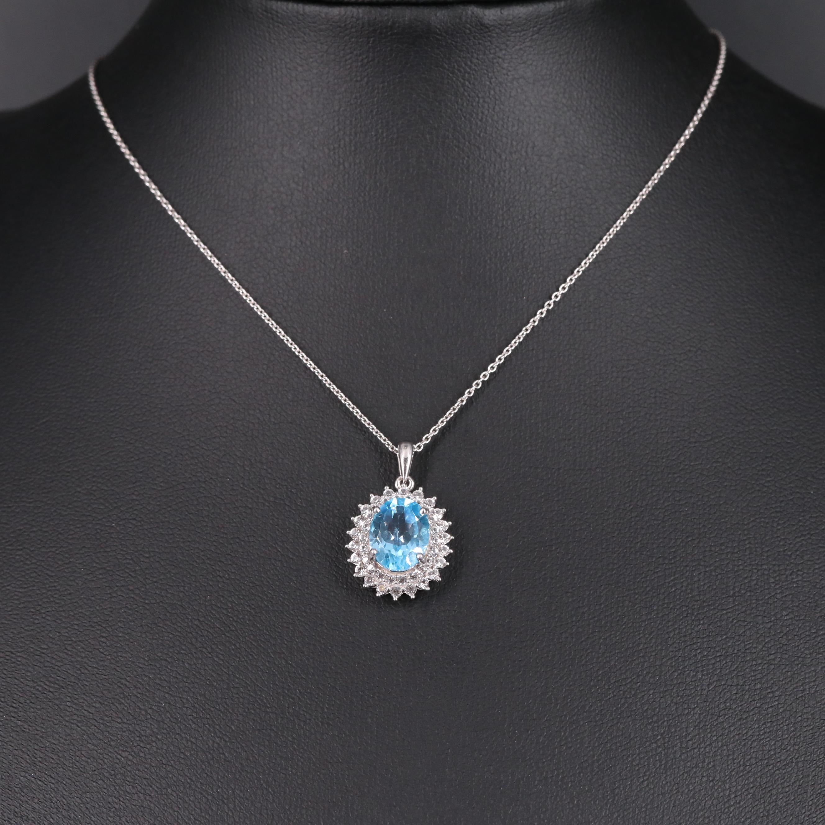Sterling Silver Topaz and Sapphire Necklace